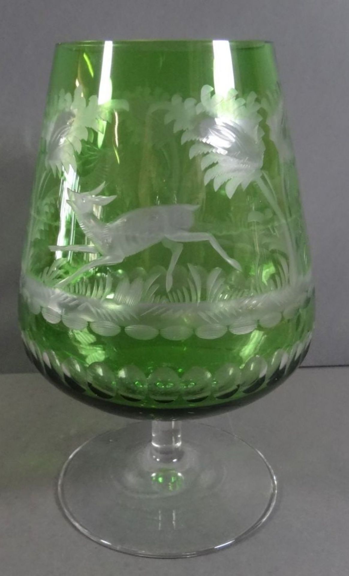 übergrosser Cognac-SDchwenker, grün-klar mit Wild-Motiven, H-18 cm - Bild 3 aus 6