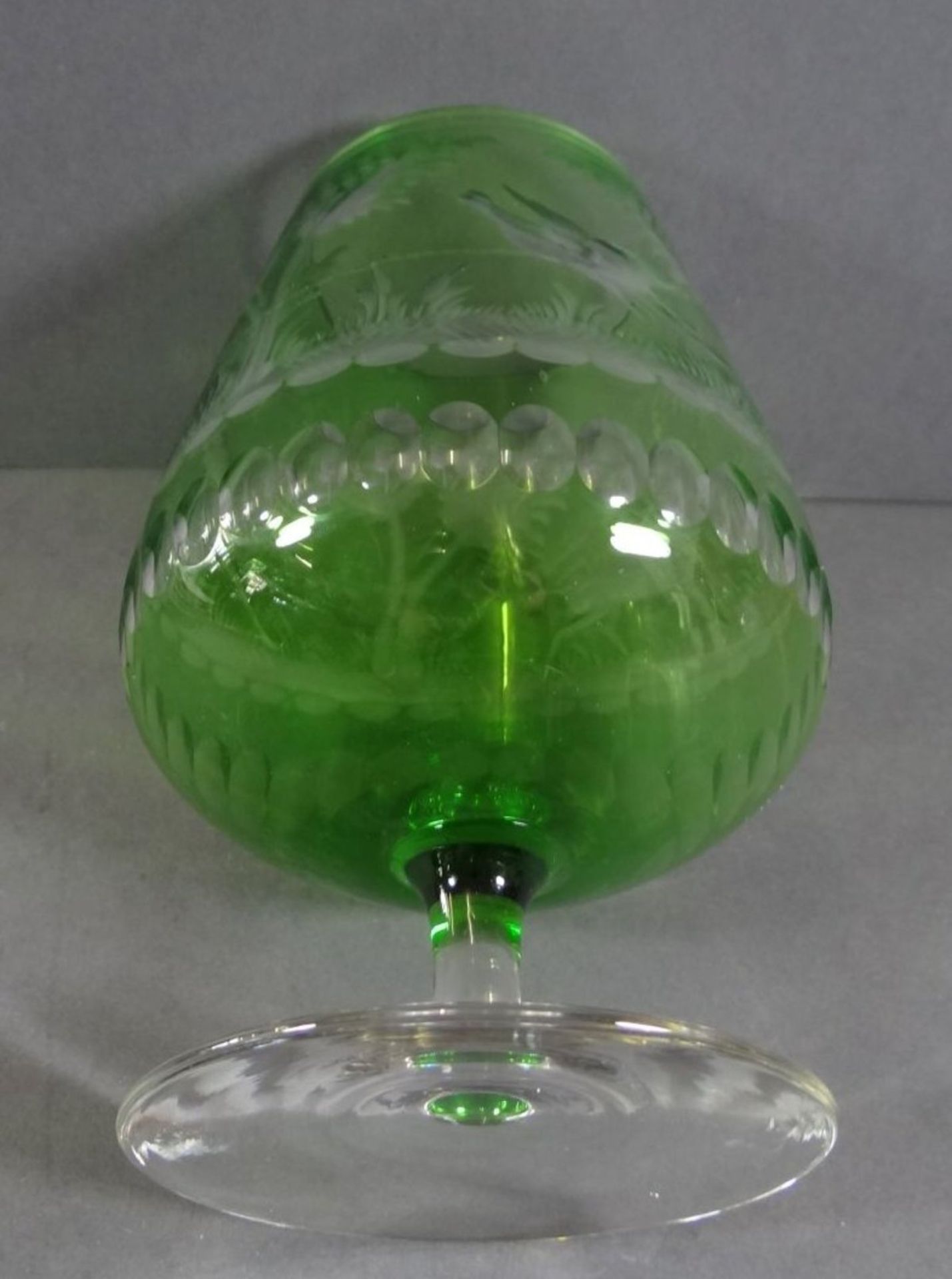 übergrosser Cognac-SDchwenker, grün-klar mit Wild-Motiven, H-18 cm - Bild 5 aus 6
