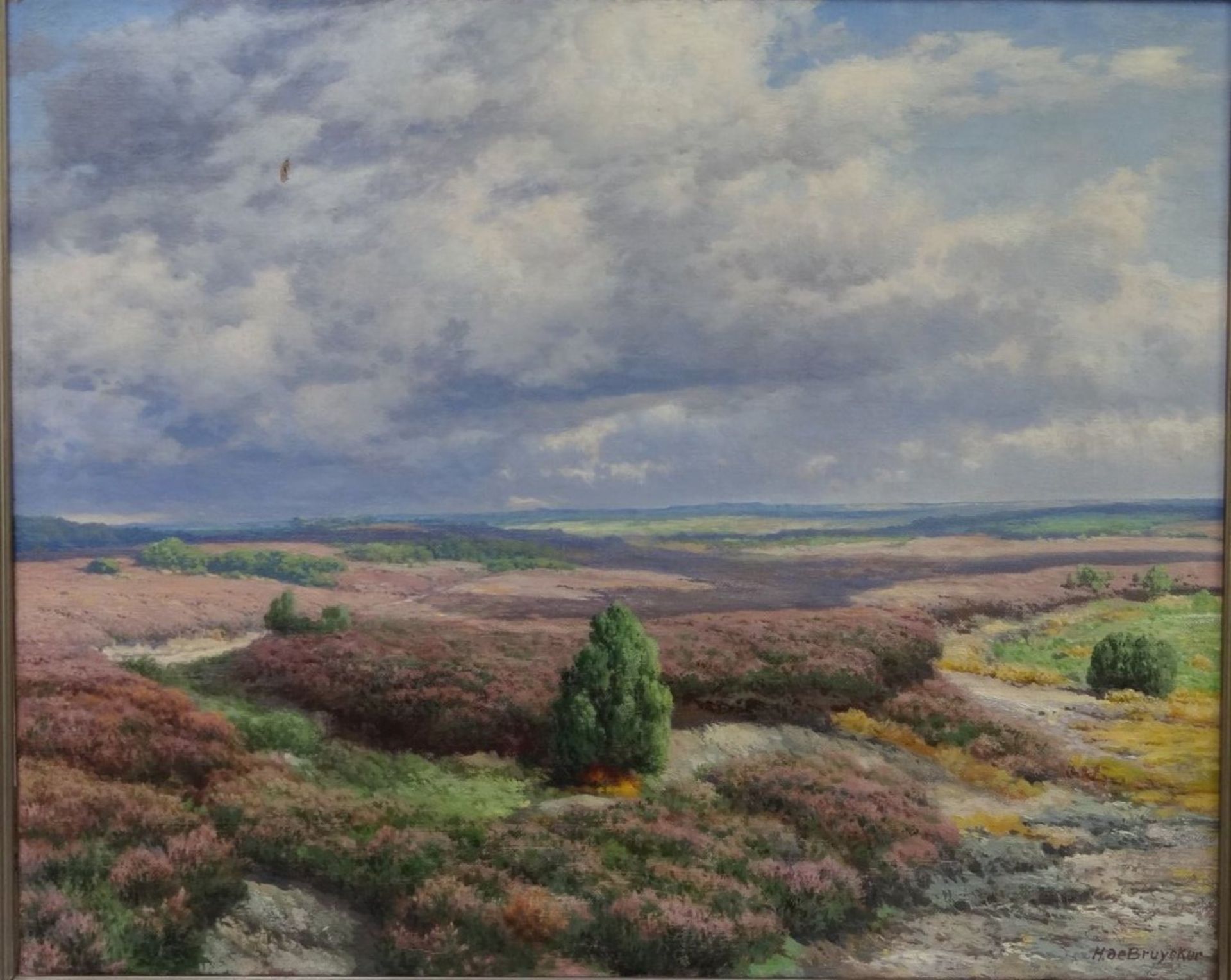 Hermann DE BRUYCKER (1858-1950), 1934 "herbstliche Heide" , Öl/Leinen, kleines Loch, gerahmt, RG - Bild 3 aus 8
