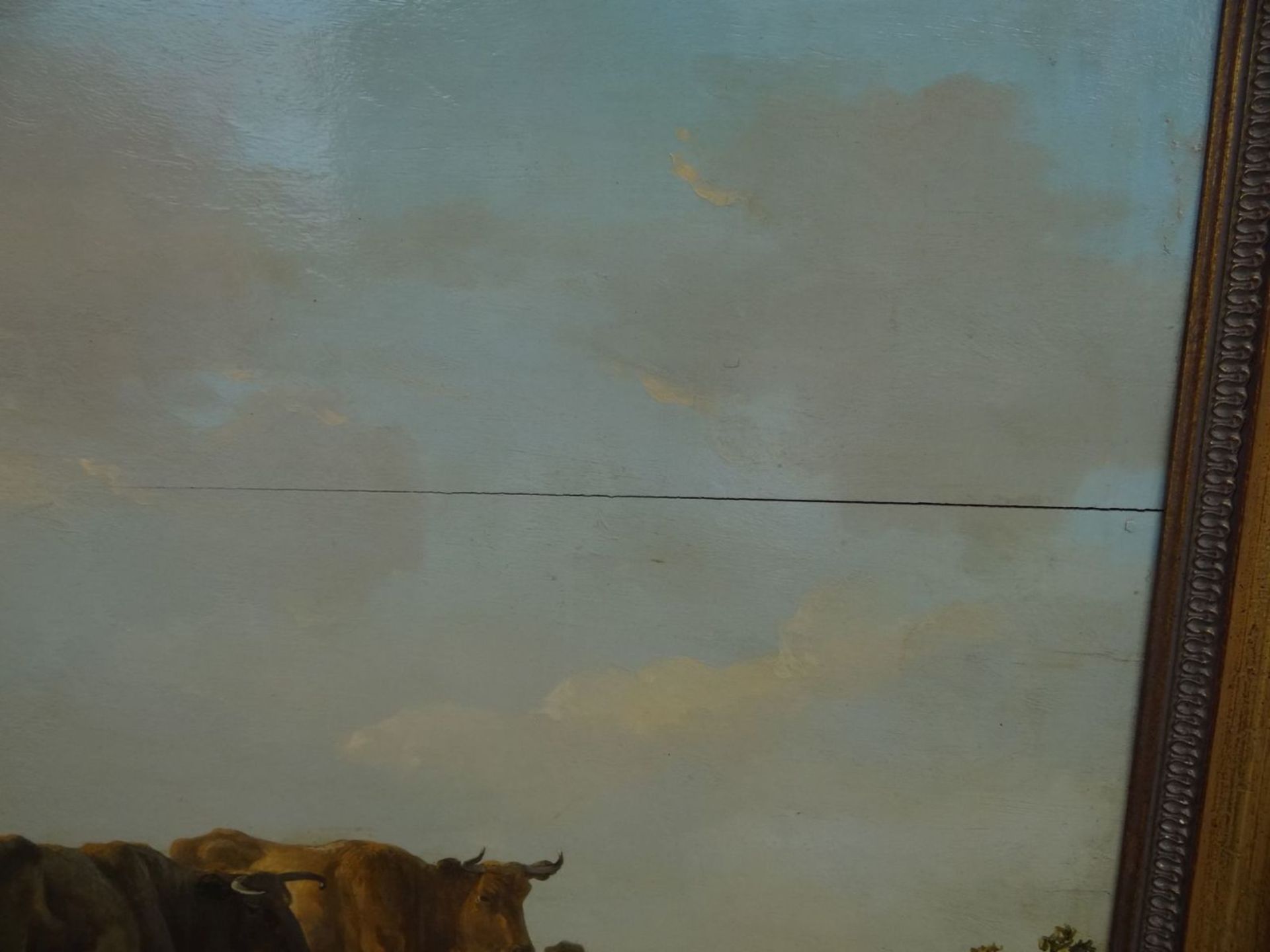 grosses anonymes Altmeistergemälde "rastende Kühe", Öl/auf zweifach gesperrter Holzplatte, - Bild 4 aus 9