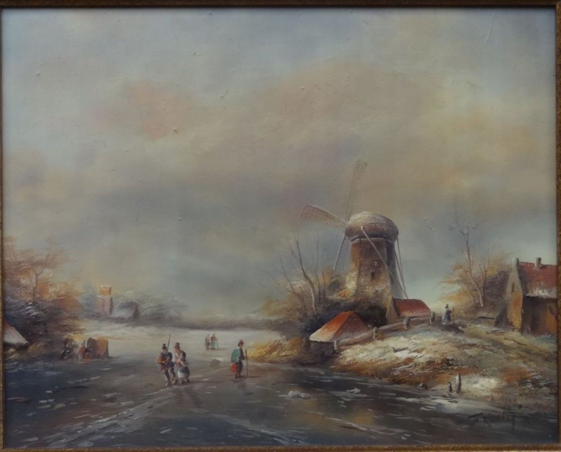 T. Keli "Holland. Landschaft im Winter" Öl/Holz, gerahmt, 41x46 cm - Bild 4 aus 7