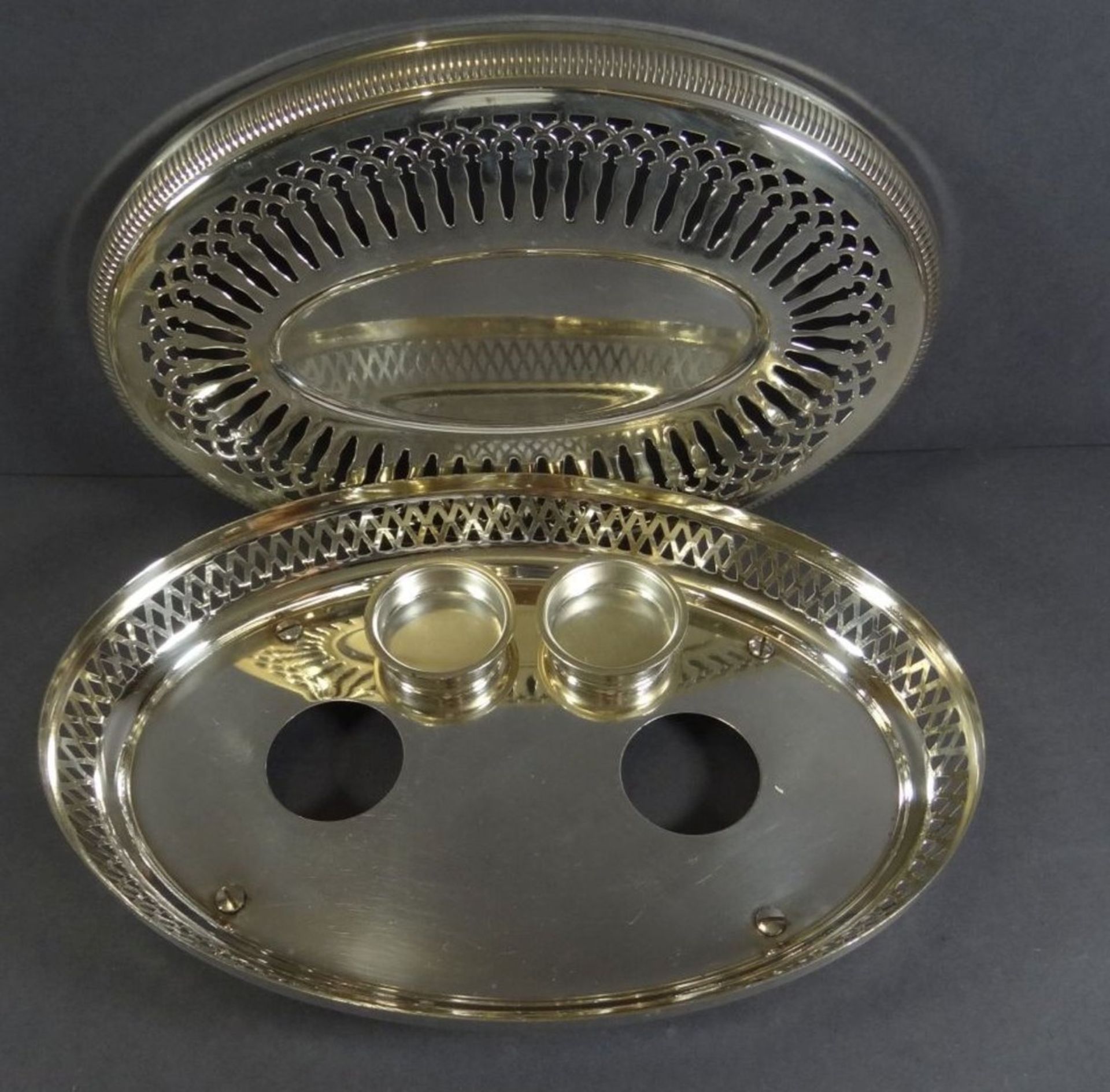 ovale Warmhaltschale mit Teelichthaltern, plated, H-6 cm, 27x17 cm - Bild 4 aus 7