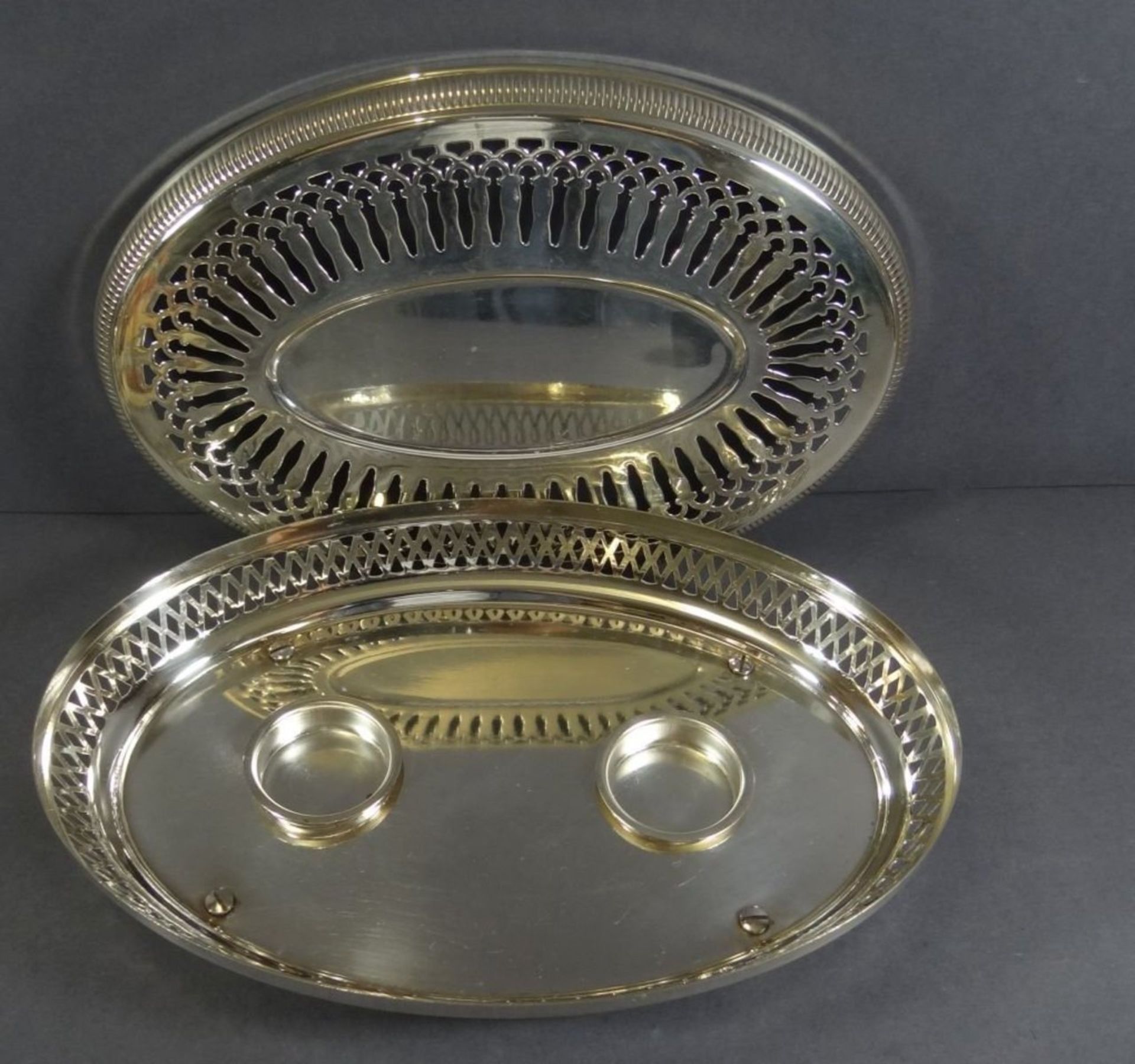 ovale Warmhaltschale mit Teelichthaltern, plated, H-6 cm, 27x17 cm - Bild 3 aus 7