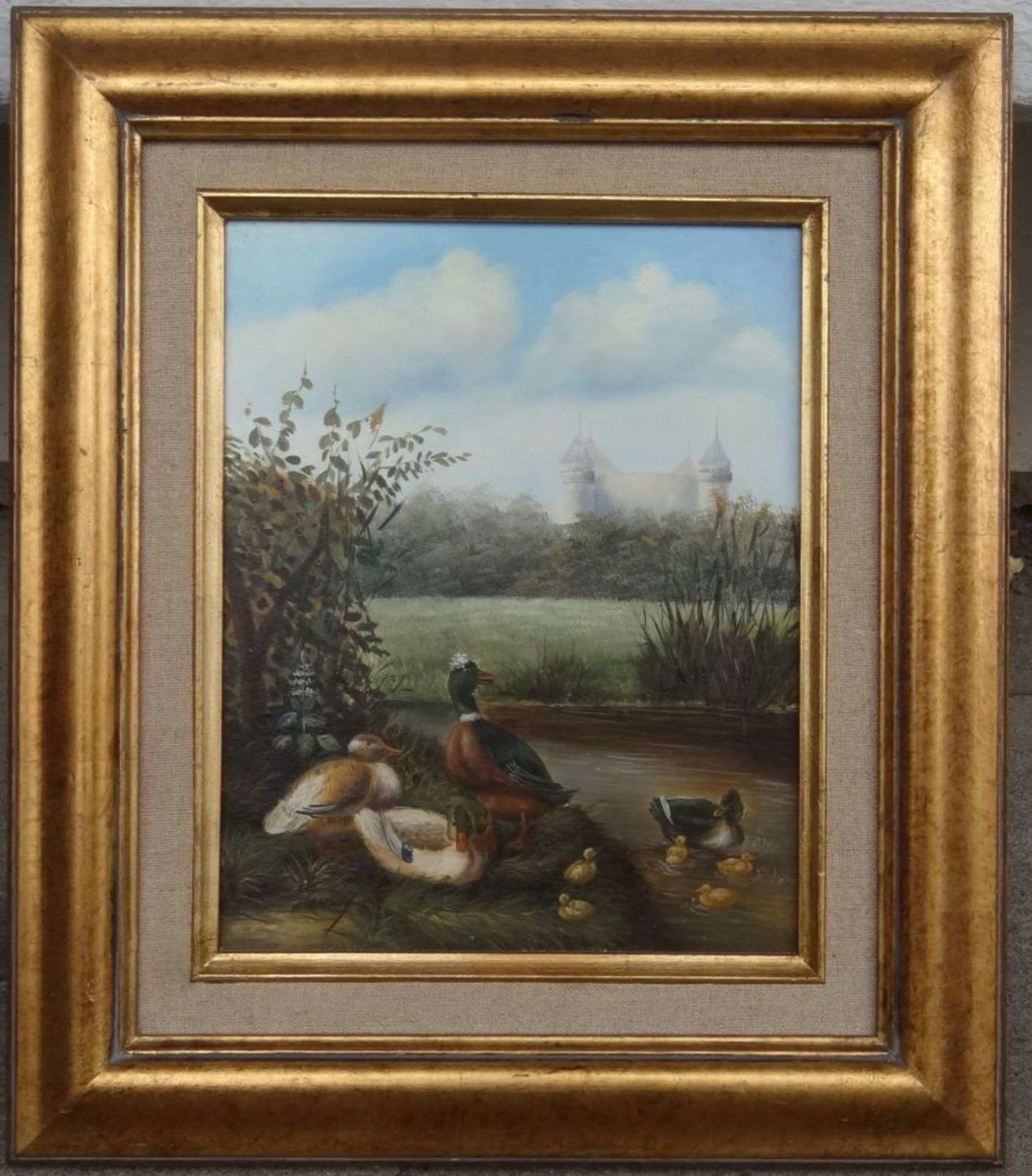 unleserl. signiert, 1964 "Enten" Öl/Holz, gerahmt, 38x33 cm - Bild 2 aus 4