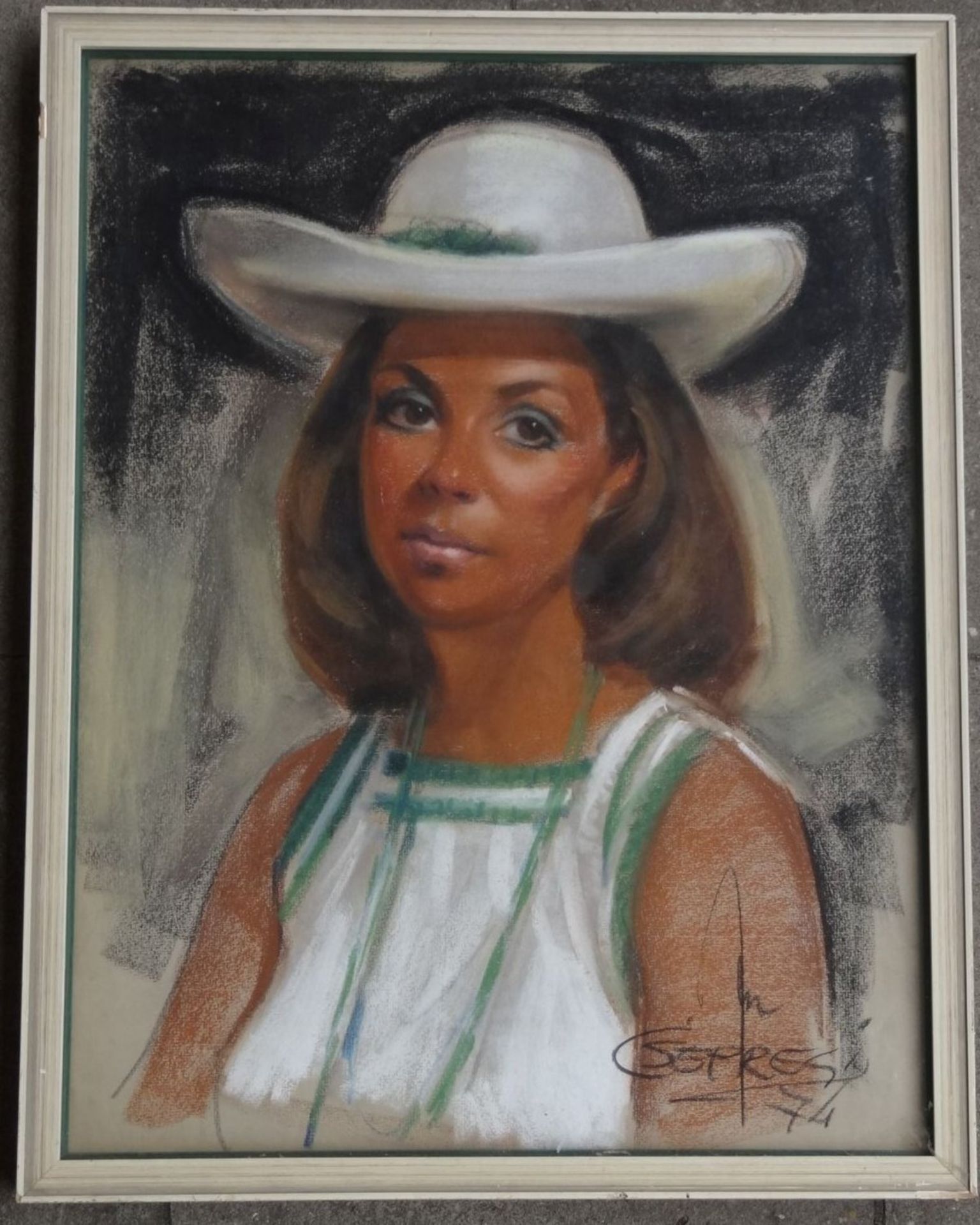 Csepres oder ähnlich?, (19)74 "Dame mit Hut" Öl/Platte hinter Glas, RG 60x46 cm - Bild 2 aus 5