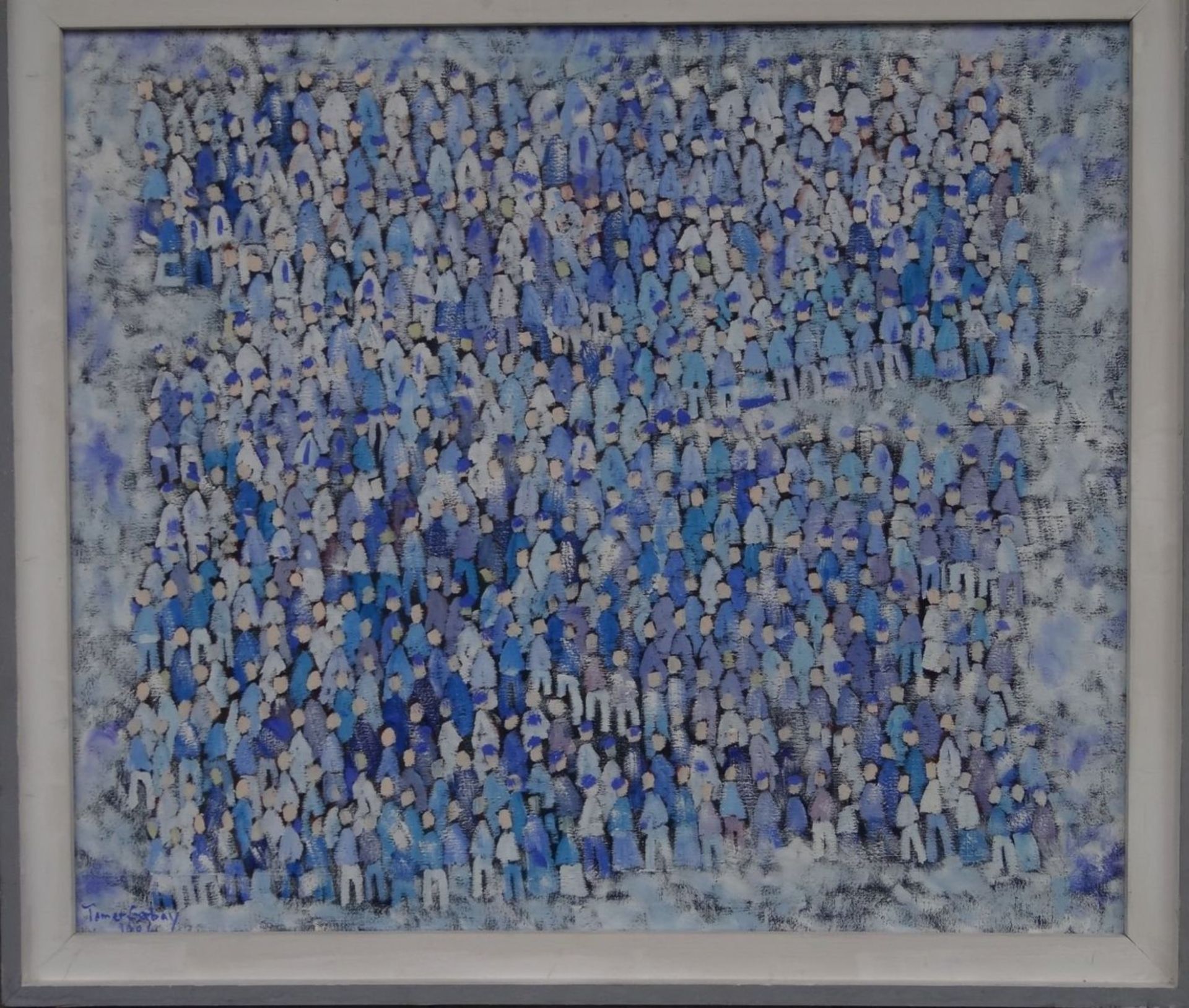 Tamer Serbay (1947), 1986 "Menschenansammlung" Öl/Leinen, verso Widmung, gerahmt, RG 92x102 cm (