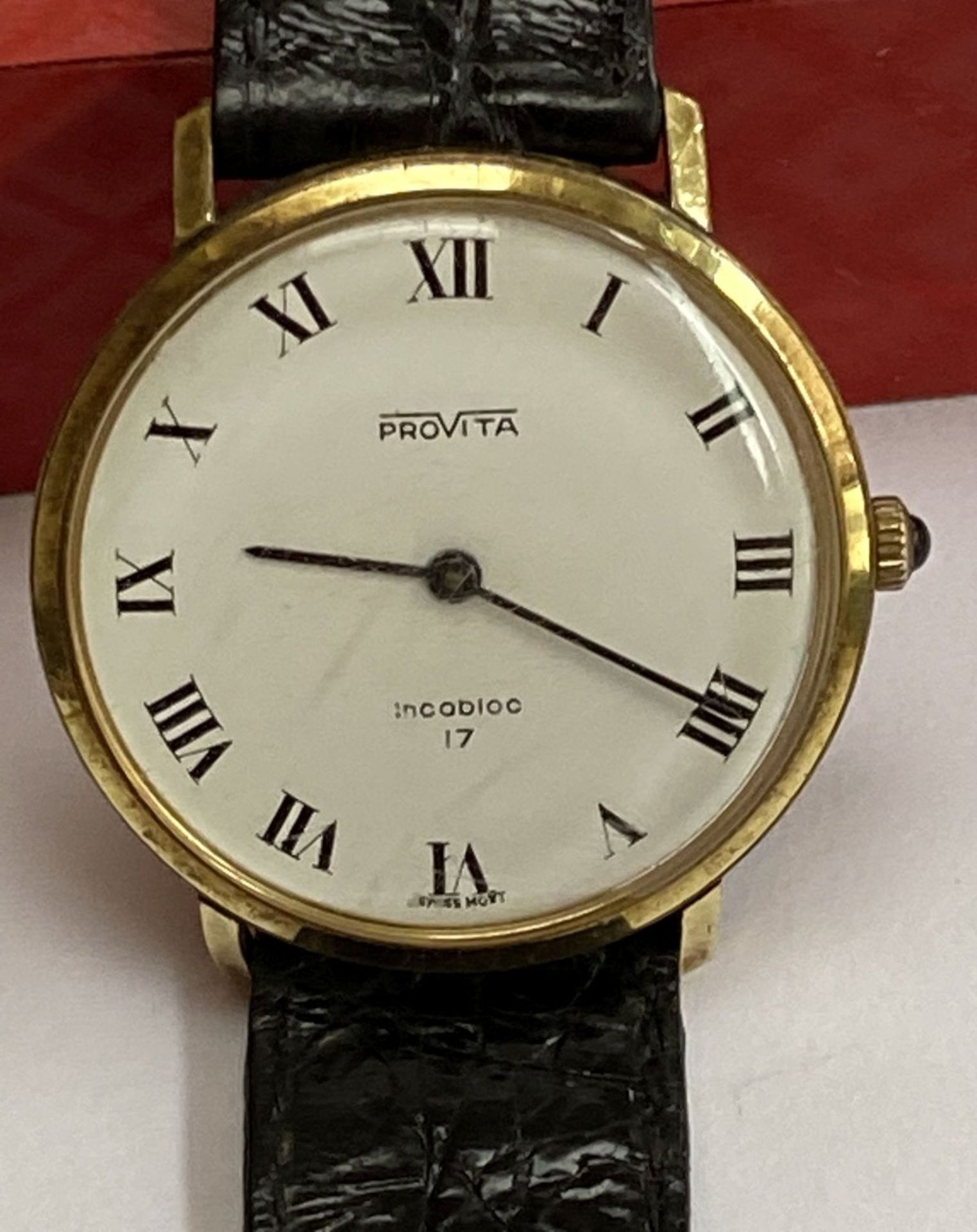 Vintage Herrenarmbanduhr "Provita" Incabloc 17, flache Form, Gehäuse vergoldet, lässt sich nicht - Image 3 of 6