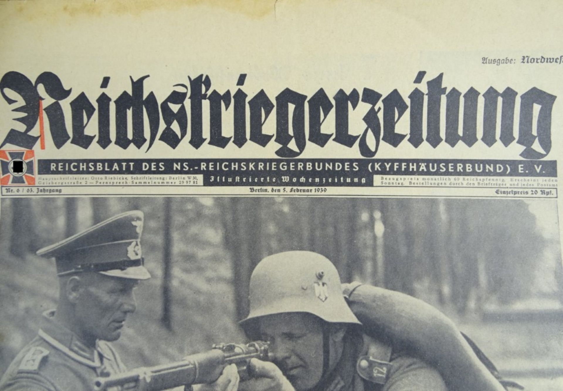 Reichskriegerzeitung, Nr. 6, 63. Jahrg., 1939, vergilbt, Knicke und kleine Risse, aber gut lesbar - Image 2 of 5