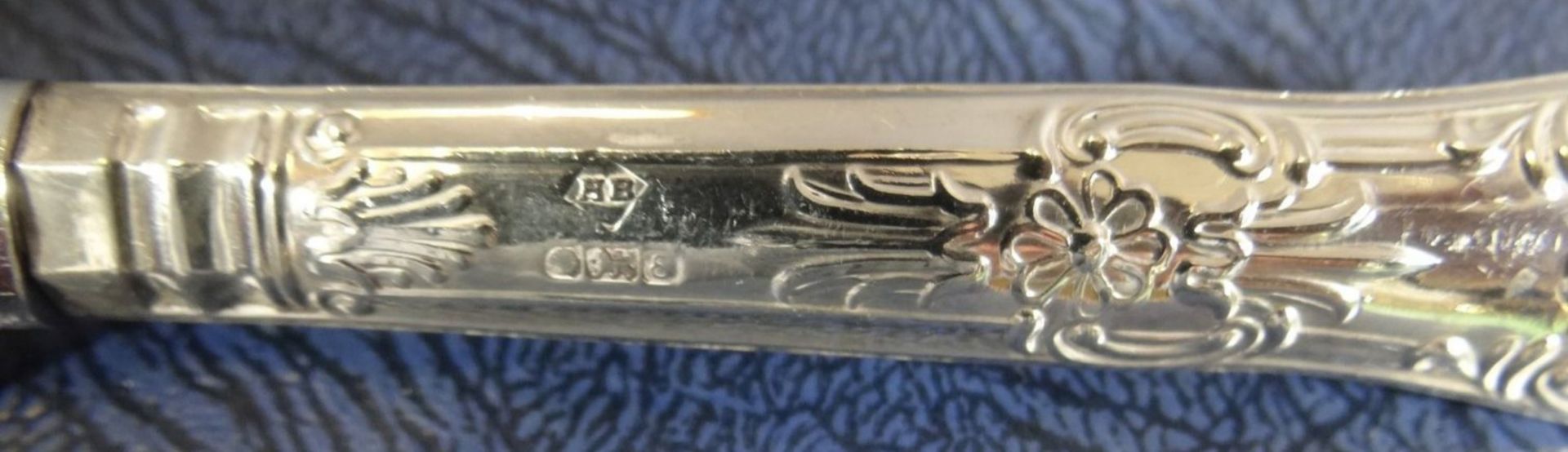 6x Obstbesteck, Sheffield, Silbergriffe-925-, gut erhalten, in Kasten, L-Messer 16,5 cm, zus. 280 - Bild 5 aus 6