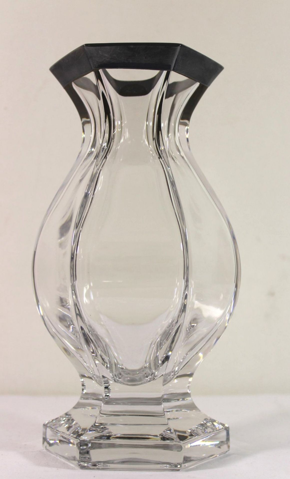 Vase, Kristall, versilberter Rand, H-23cm.