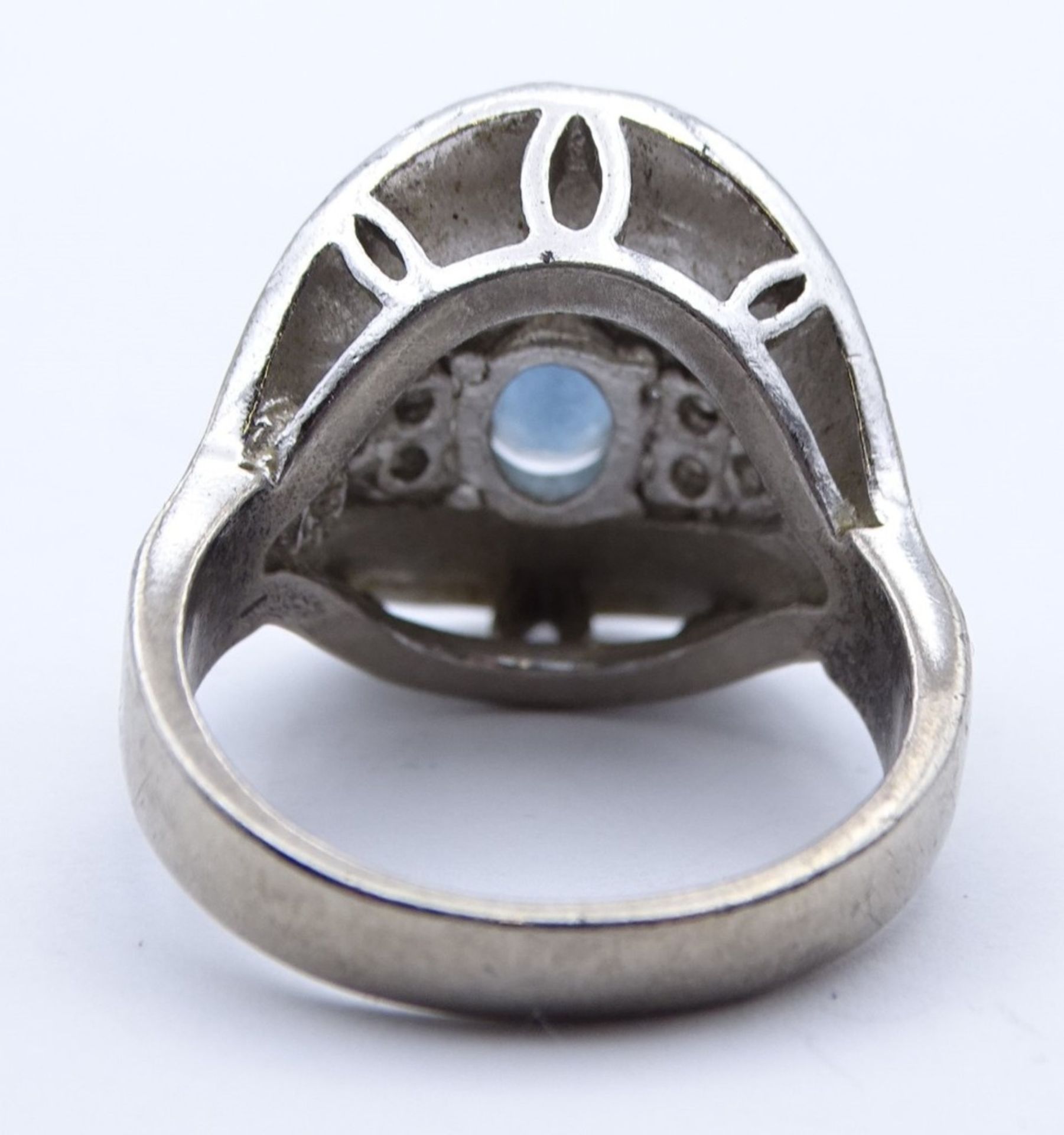 Ring, 925er-Silber, blauer und klare fac. Steine, RG 57, 9 gr., Krone: 1,8x1,8 cm, leicht - Image 3 of 4