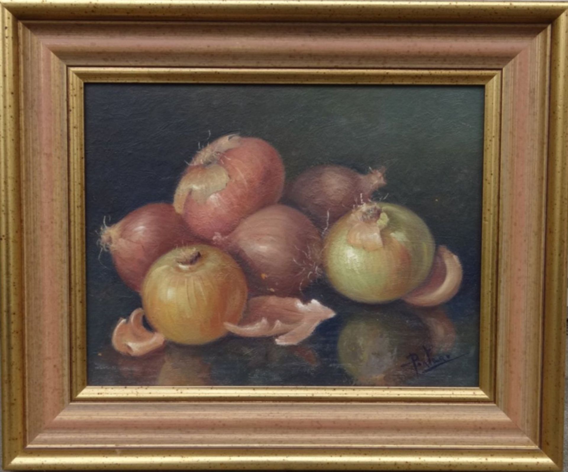 Pantero (oder ähnllich?) "Zwiebeln", Öl/Platte, gerahmt, RG 38x46 cm - Bild 2 aus 5