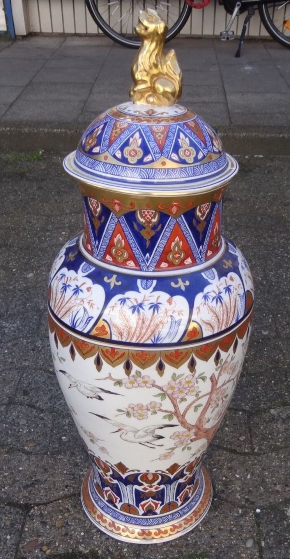 hohe China-Deckelvase, H-77 cm!, bemalt, - Image 5 of 10