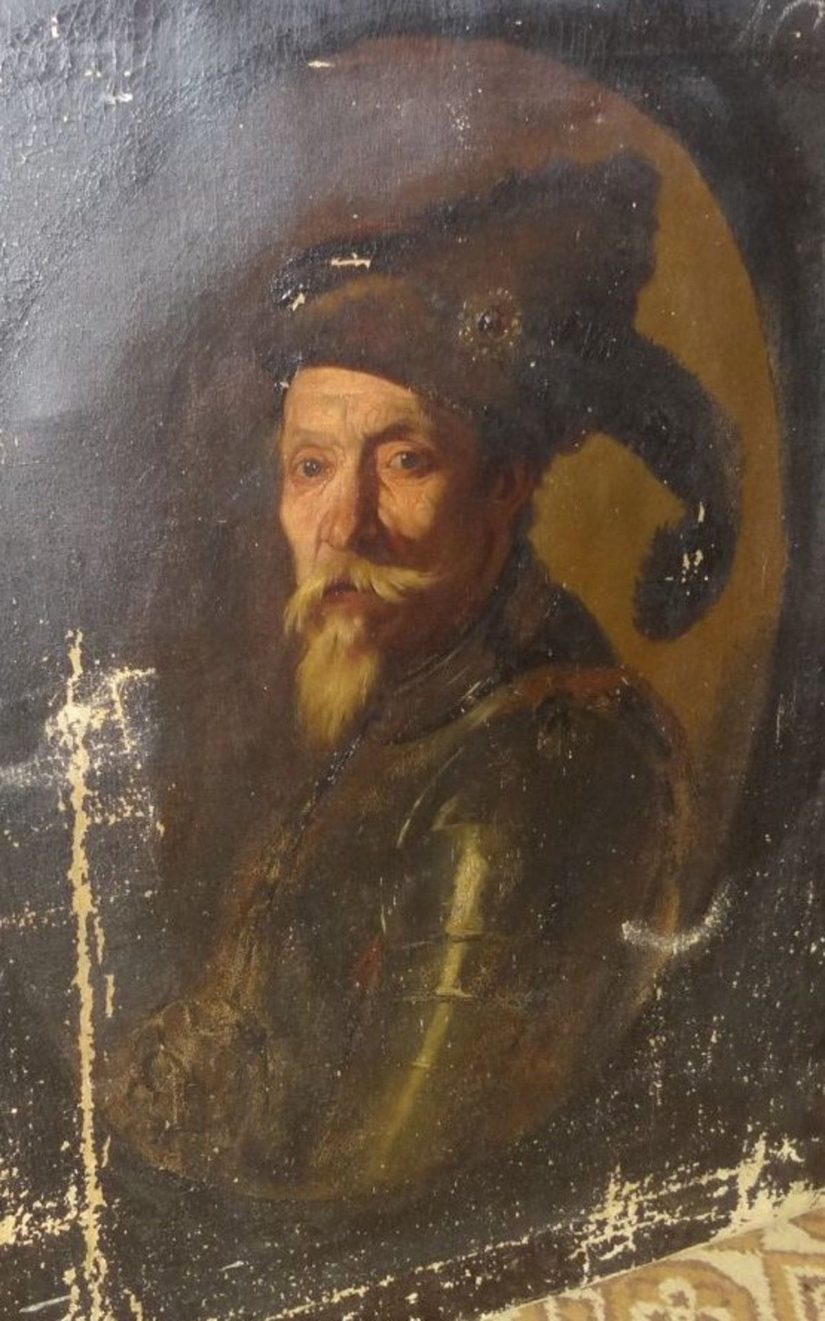 anonymes Ritterportrait, wohl 18.Jhd. Öl/Leinen, stark restaurierungsbedürftig, Leinen verso - Bild 3 aus 10