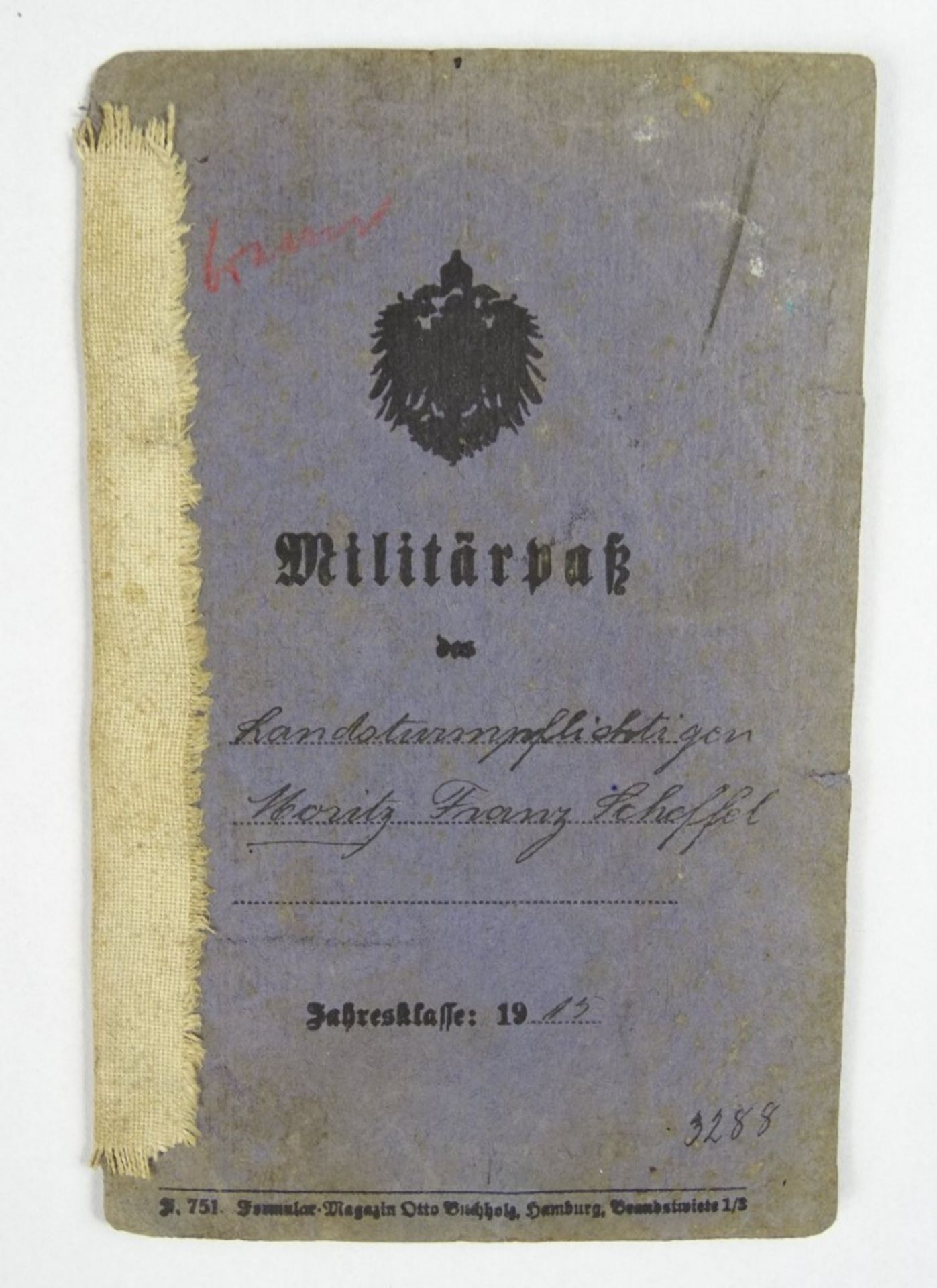 Militärpass mit Führungszeugnis von 1918, Altersspuren vorhanden, Rücken geklebt