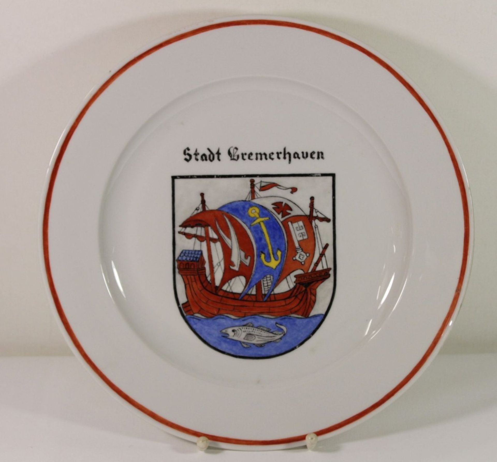 gr. Teller, Wappen von Bremerhaven, hanggemalt v. Hanele Kullak, D-32,5cm.