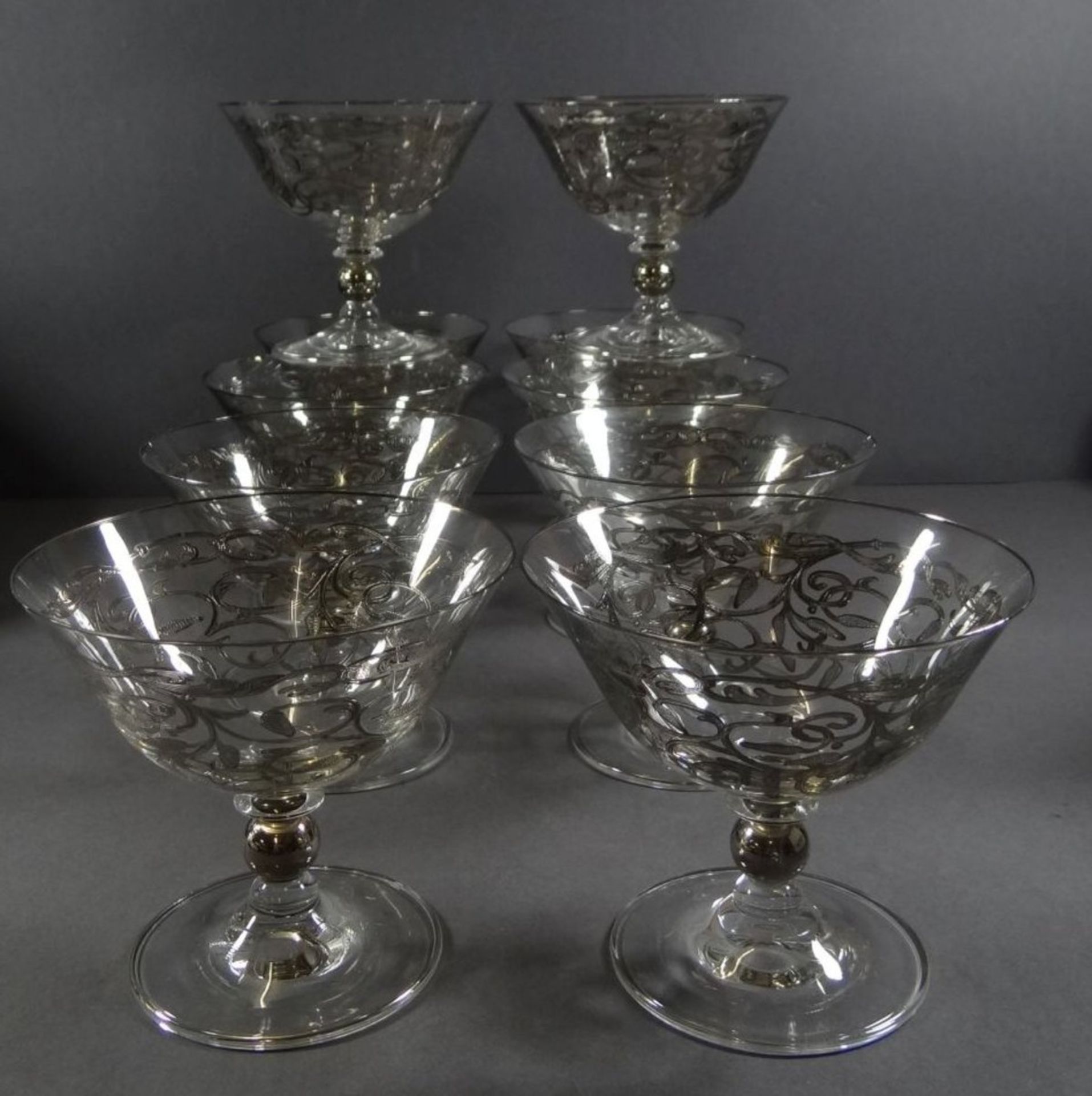 10x Gläser mit Silberoverlay, Cocktail-Sekt?, H-11 cm, D-12 cm
