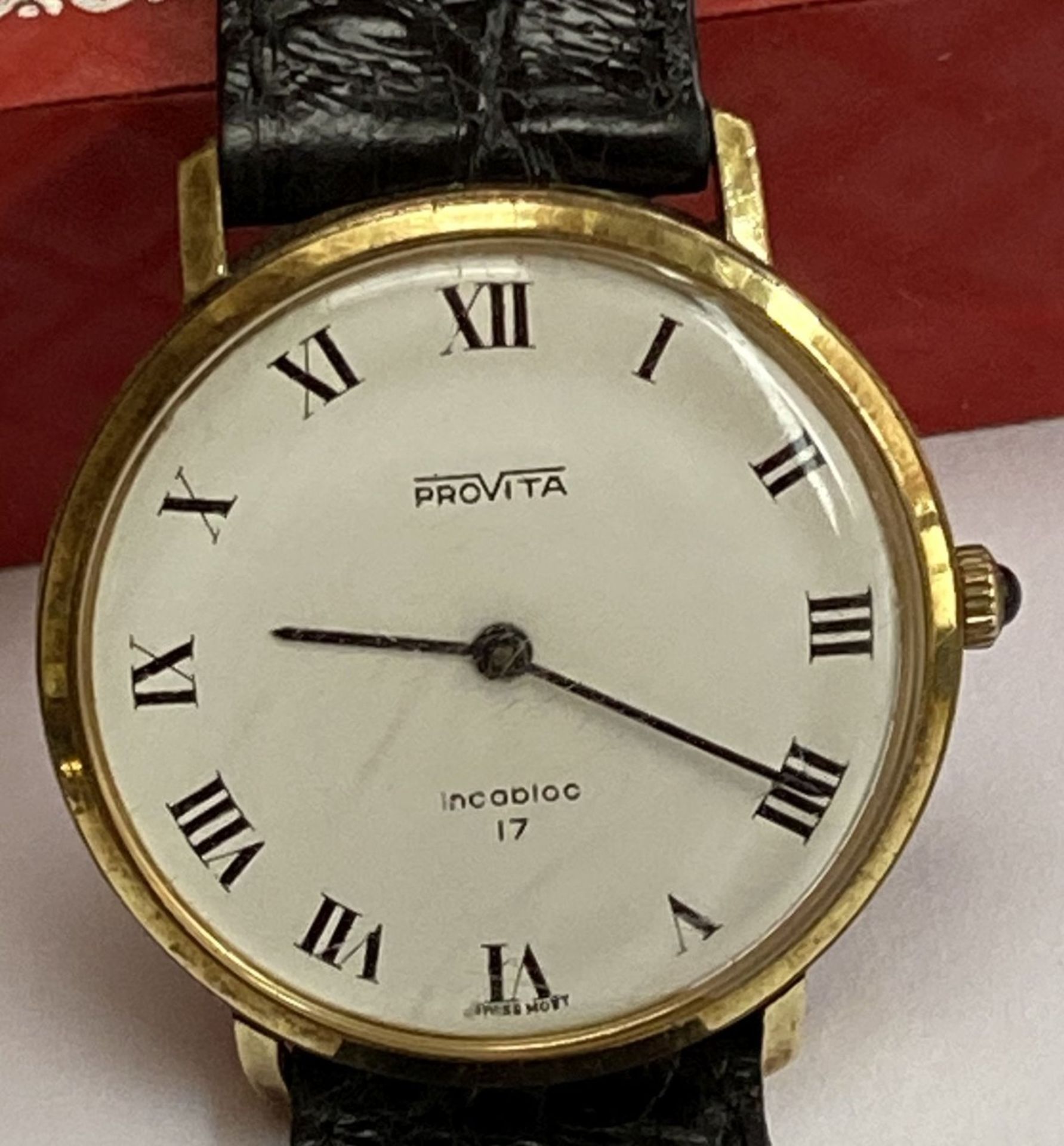 Vintage Herrenarmbanduhr "Provita" Incabloc 17, flache Form, Gehäuse vergoldet, lässt sich nicht - Image 2 of 6
