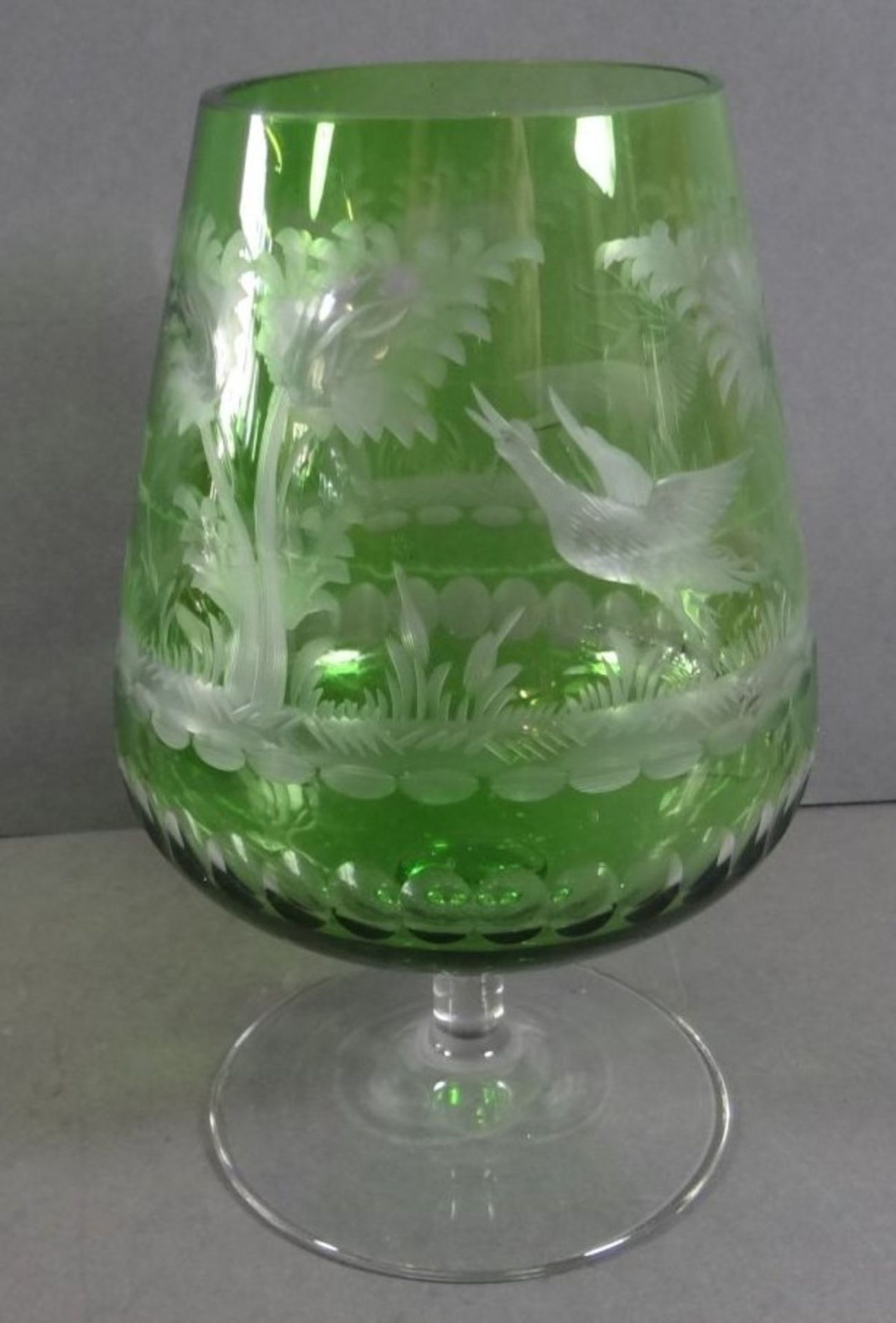 übergrosser Cognac-SDchwenker, grün-klar mit Wild-Motiven, H-18 cm - Bild 4 aus 6