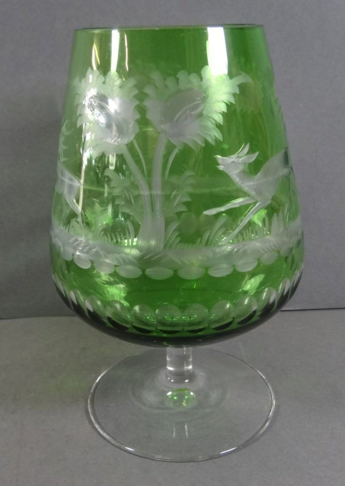 übergrosser Cognac-SDchwenker, grün-klar mit Wild-Motiven, H-18 cm - Bild 2 aus 6