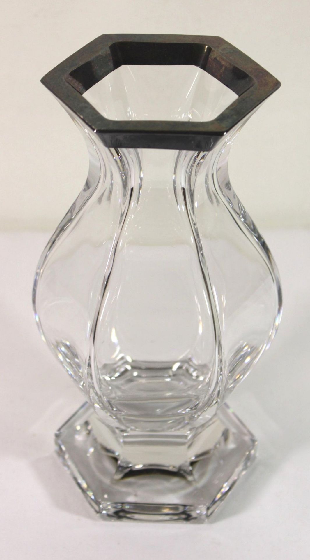 Vase, Kristall, versilberter Rand, H-23cm. - Bild 2 aus 2