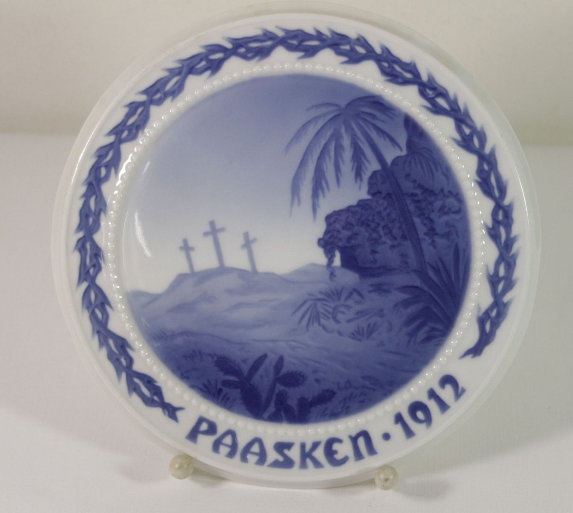 Wandplatte "Paasken 1912", Bing & Groendahl, weiß/blau, D- 18,5cm.