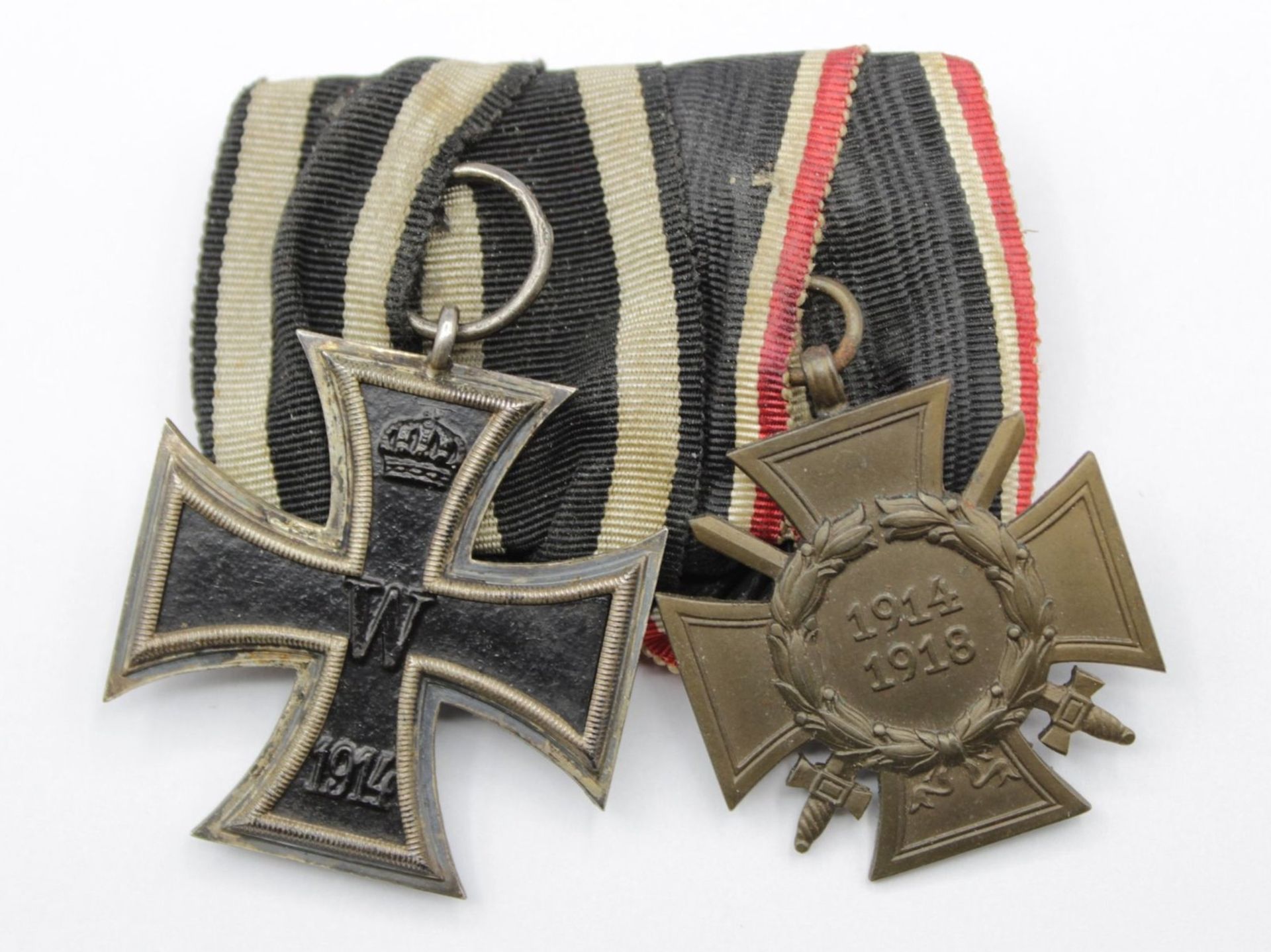 kl. Ordensspange, 1. WK, Eisernes Kreuz 2 Kl. und KTK mit Schwertern.