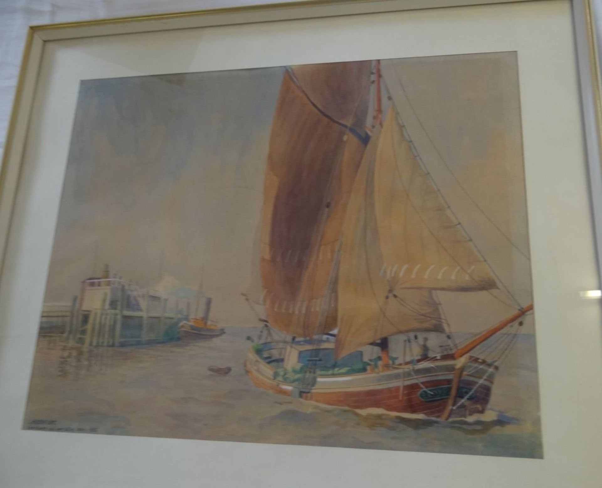 Christian HADENFELT (1883-1971) 1925 "Ewer vor Cuxhaven-Alte Liebe" Aquarell, ger/Glas, RG 52x62 cm