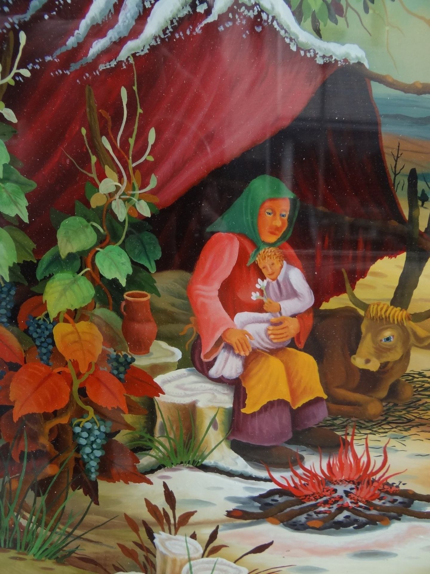 Yvan VECENAJ (1920-2013) 1978 "Mutter mit Kind" naive Hinterglasmalerei, gerahmt, RG 56x61 cm - Bild 3 aus 8