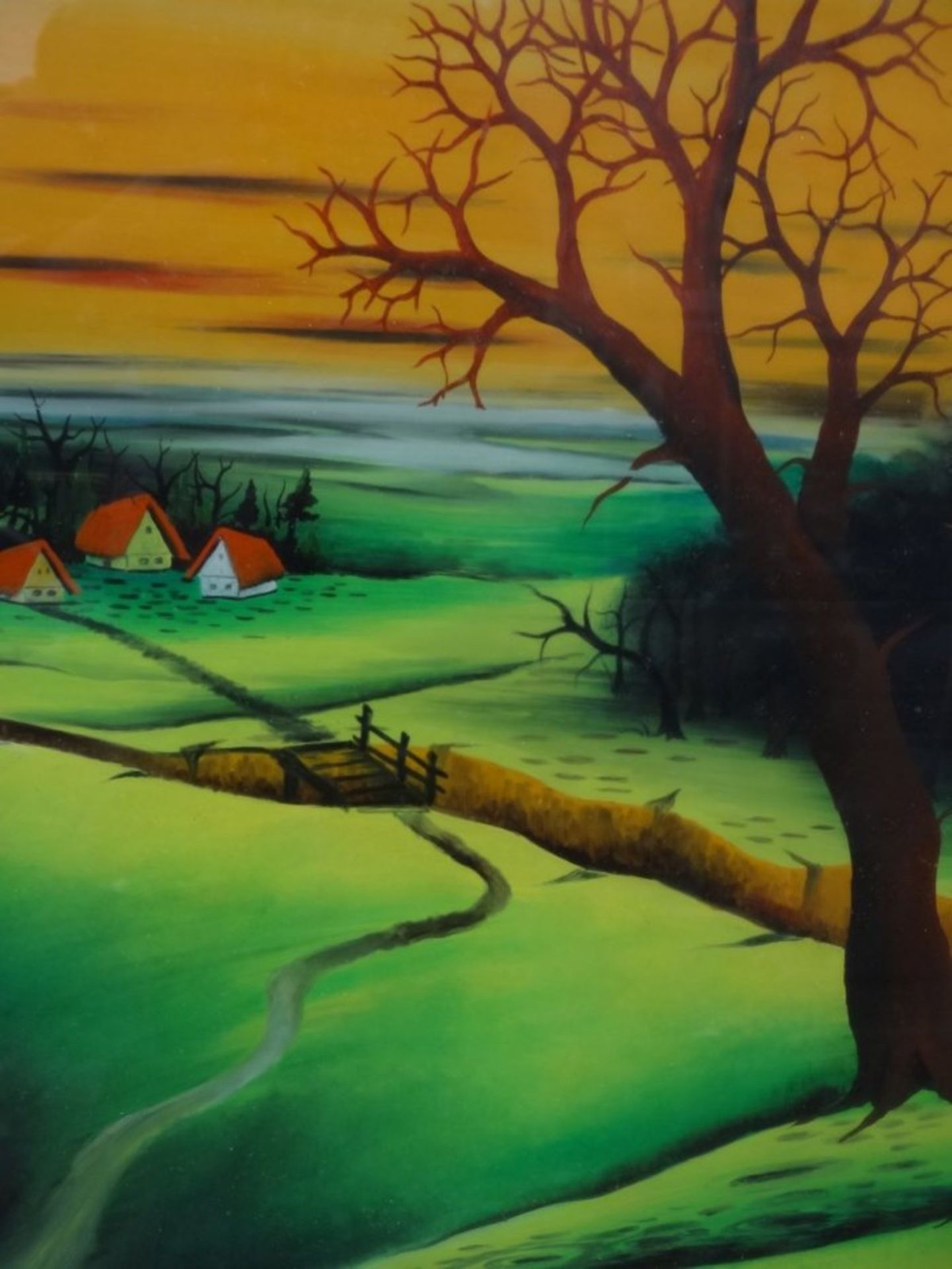 Sigetic Z., 1973 "Bäume im Herbst" naive Hinterglasmalerei, gerahmt, RG 44x44 cm - Bild 3 aus 5