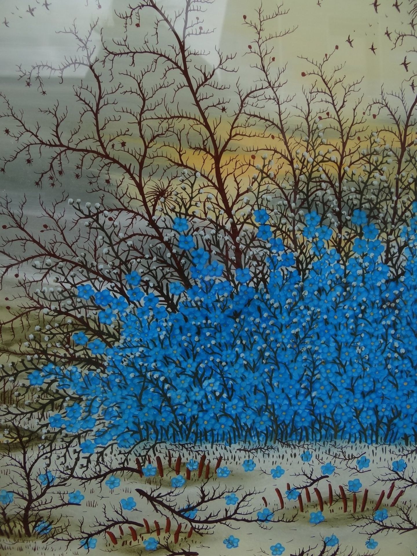 Ivan LACKOVIC (1932-2004) "der blaue Busch" naive Hinterglasmalerei, gerahmt, RG 55x50 cm - Bild 3 aus 6