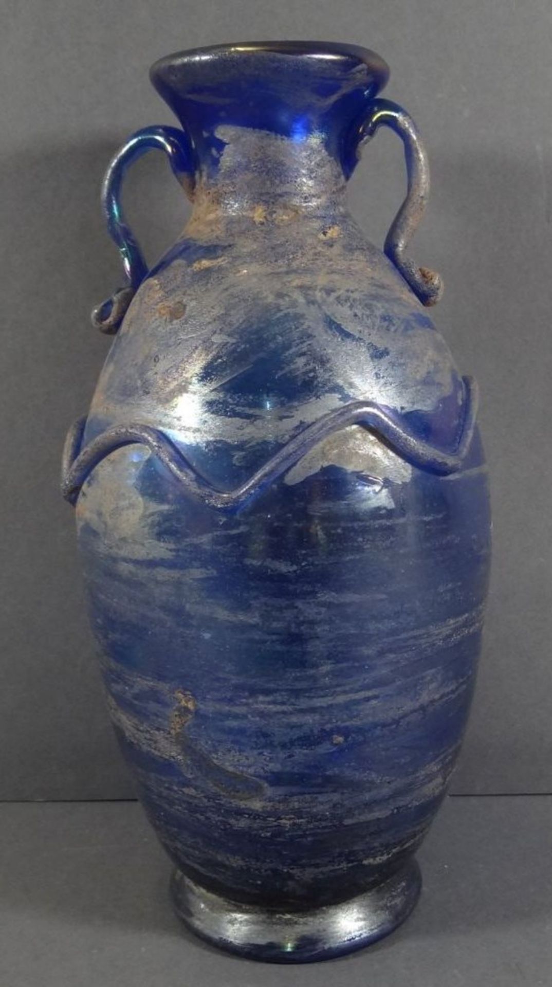 Kunstglas-Vase, blau, Abriss, Handarbeit, H-25 cm