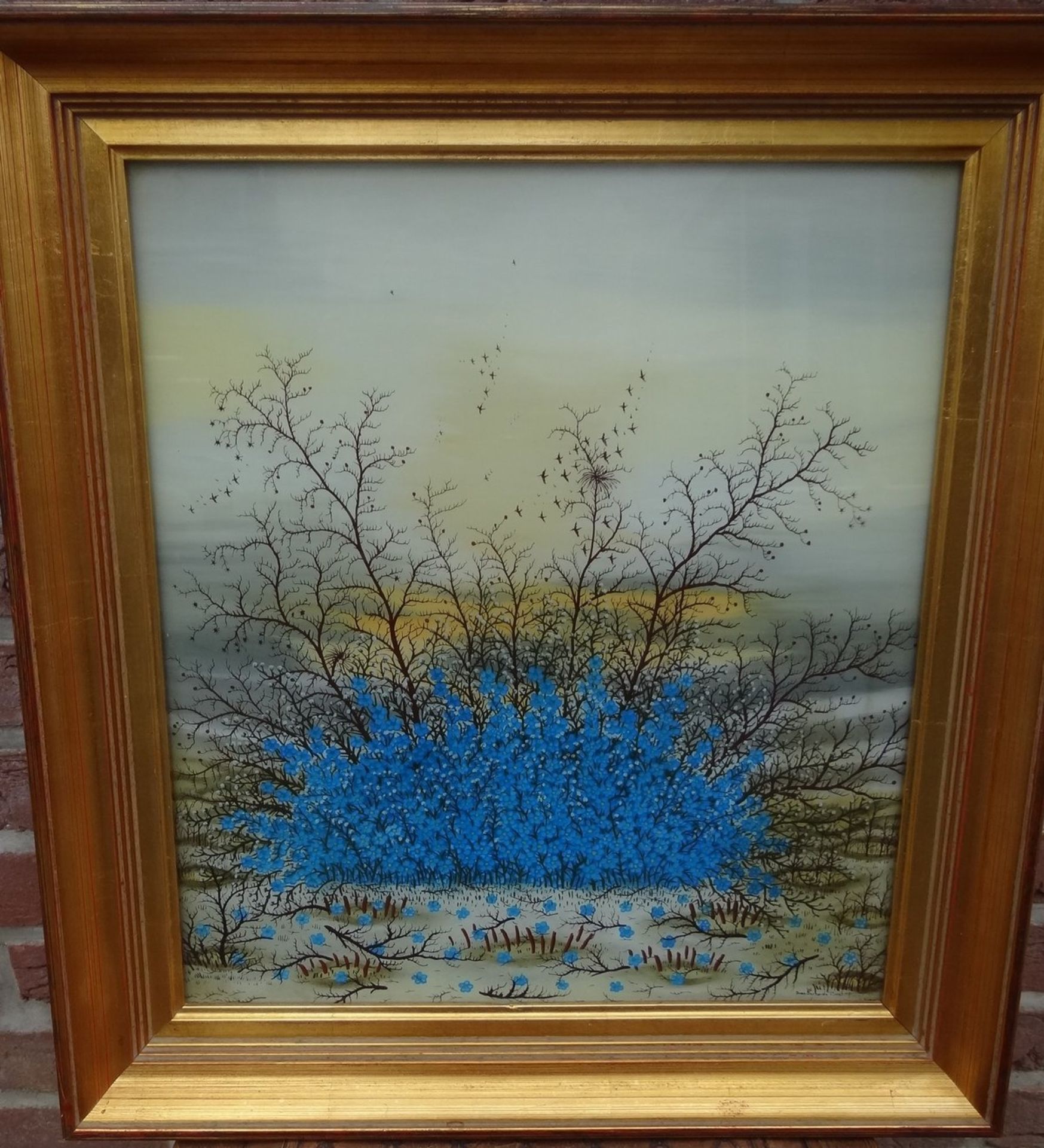 Ivan LACKOVIC (1932-2004) "der blaue Busch" naive Hinterglasmalerei, gerahmt, RG 55x50 cm