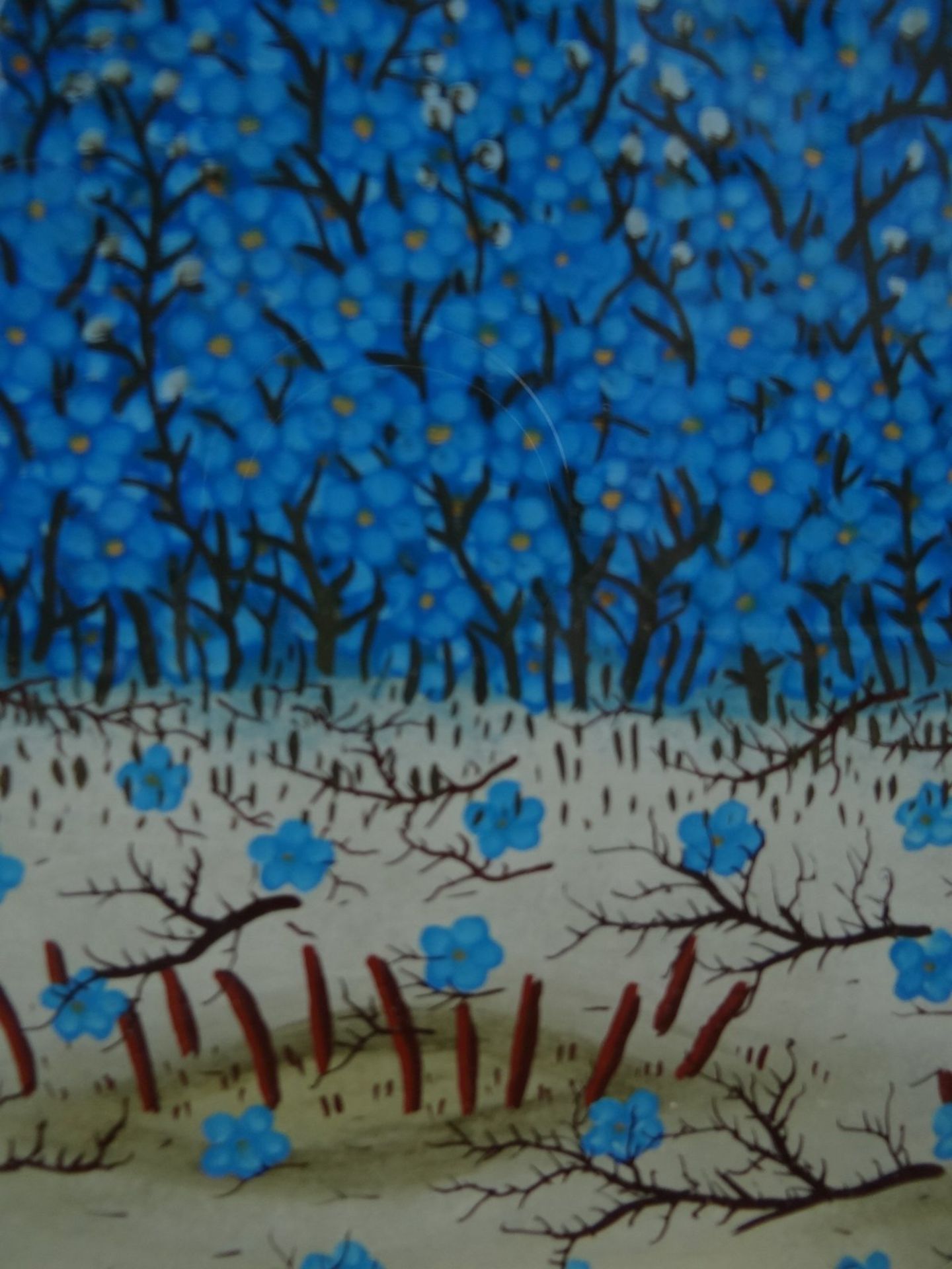 Ivan LACKOVIC (1932-2004) "der blaue Busch" naive Hinterglasmalerei, gerahmt, RG 55x50 cm - Bild 2 aus 6