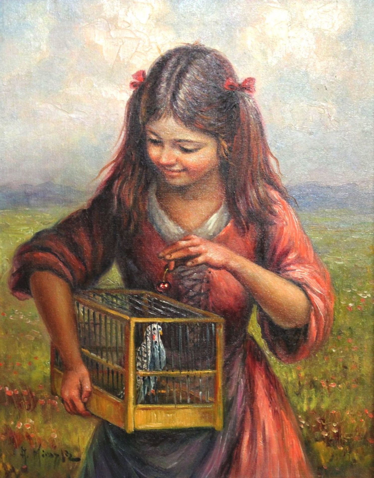 Armando MIRAGLIA (1928), Mädchen mit Wellsittich, Öl/Leinwand, gerahmt, RG 63,5 x 53,5cm.