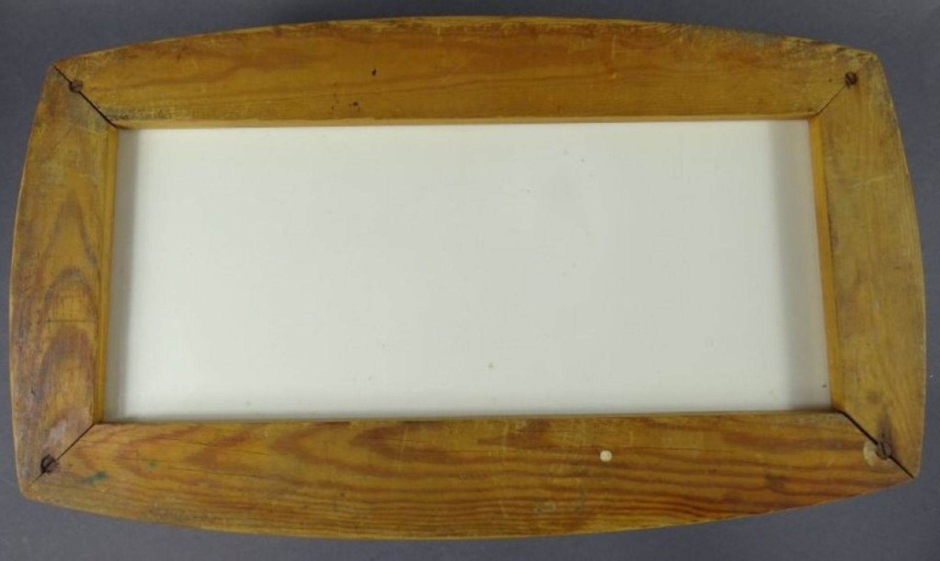 Antiker Brotkasten, Holz und Keramik mit Blaumalerei, wohl Delft, 16x27x46 cm, Bemalung stellenweise - Image 6 of 9