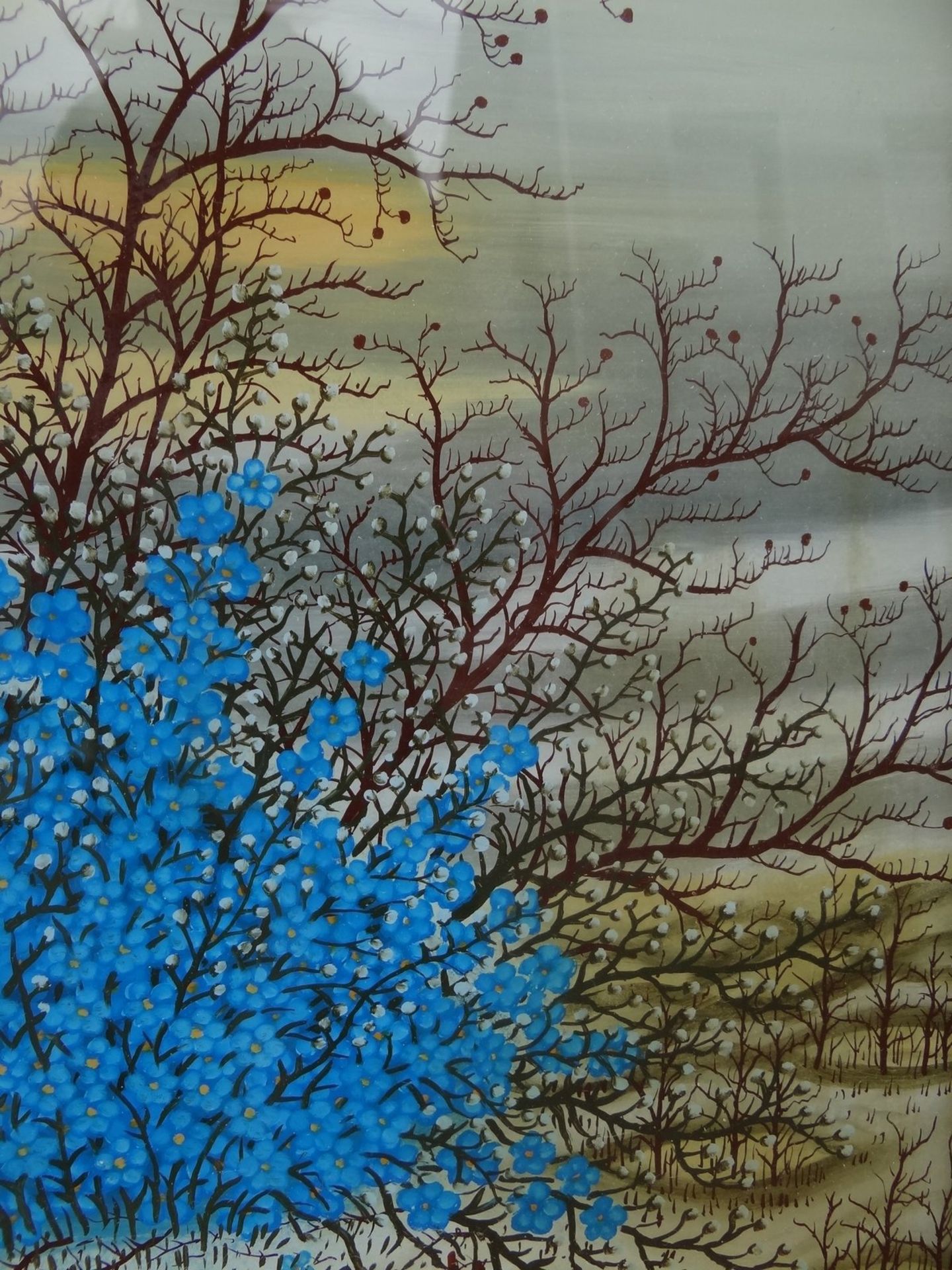 Ivan LACKOVIC (1932-2004) "der blaue Busch" naive Hinterglasmalerei, gerahmt, RG 55x50 cm - Bild 4 aus 6