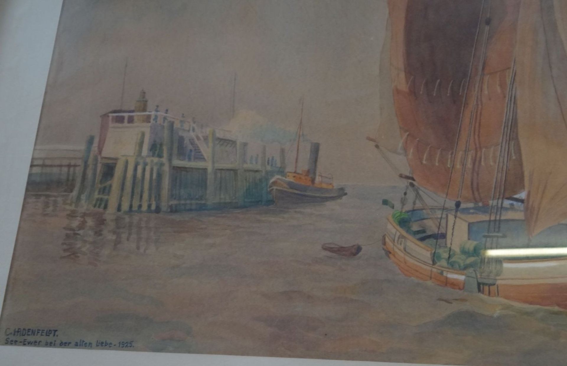 Christian HADENFELT (1883-1971) 1925 "Ewer vor Cuxhaven-Alte Liebe" Aquarell, ger/Glas, RG 52x62 cm - Bild 3 aus 4
