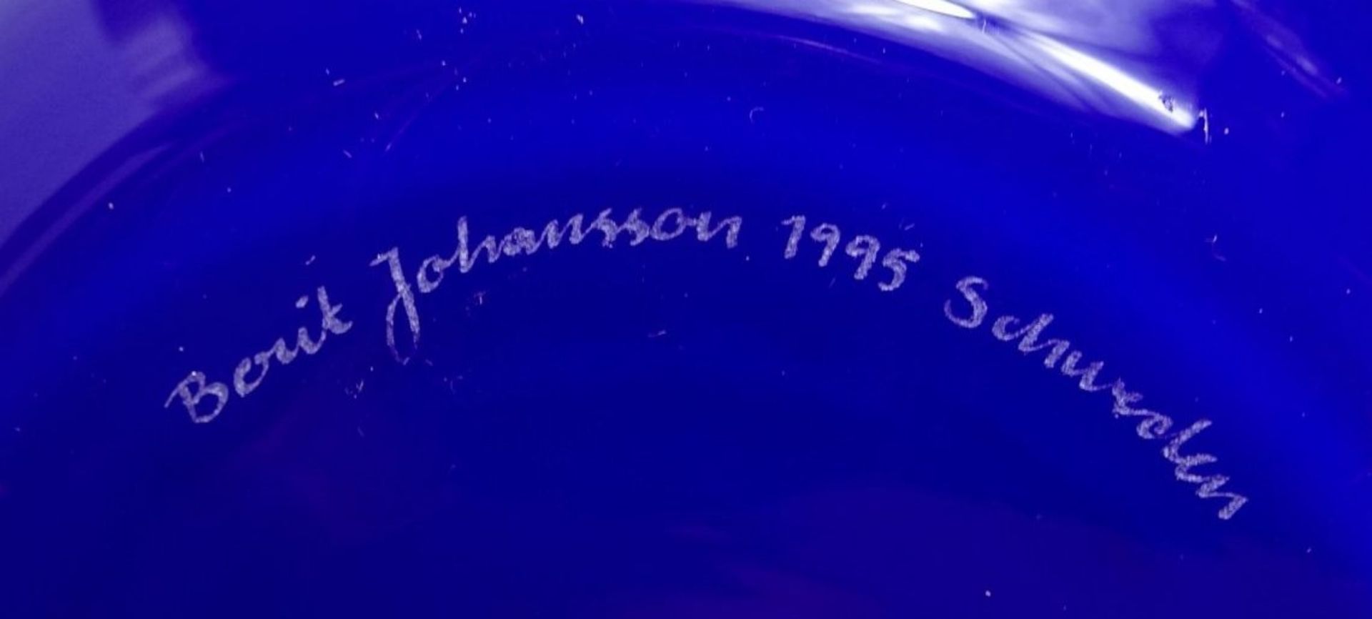 ROSENTHAL GLAS VASE/ SCHALE Johansson signiert , blaues dickes Glas mit gelben und orangenen - Bild 8 aus 9