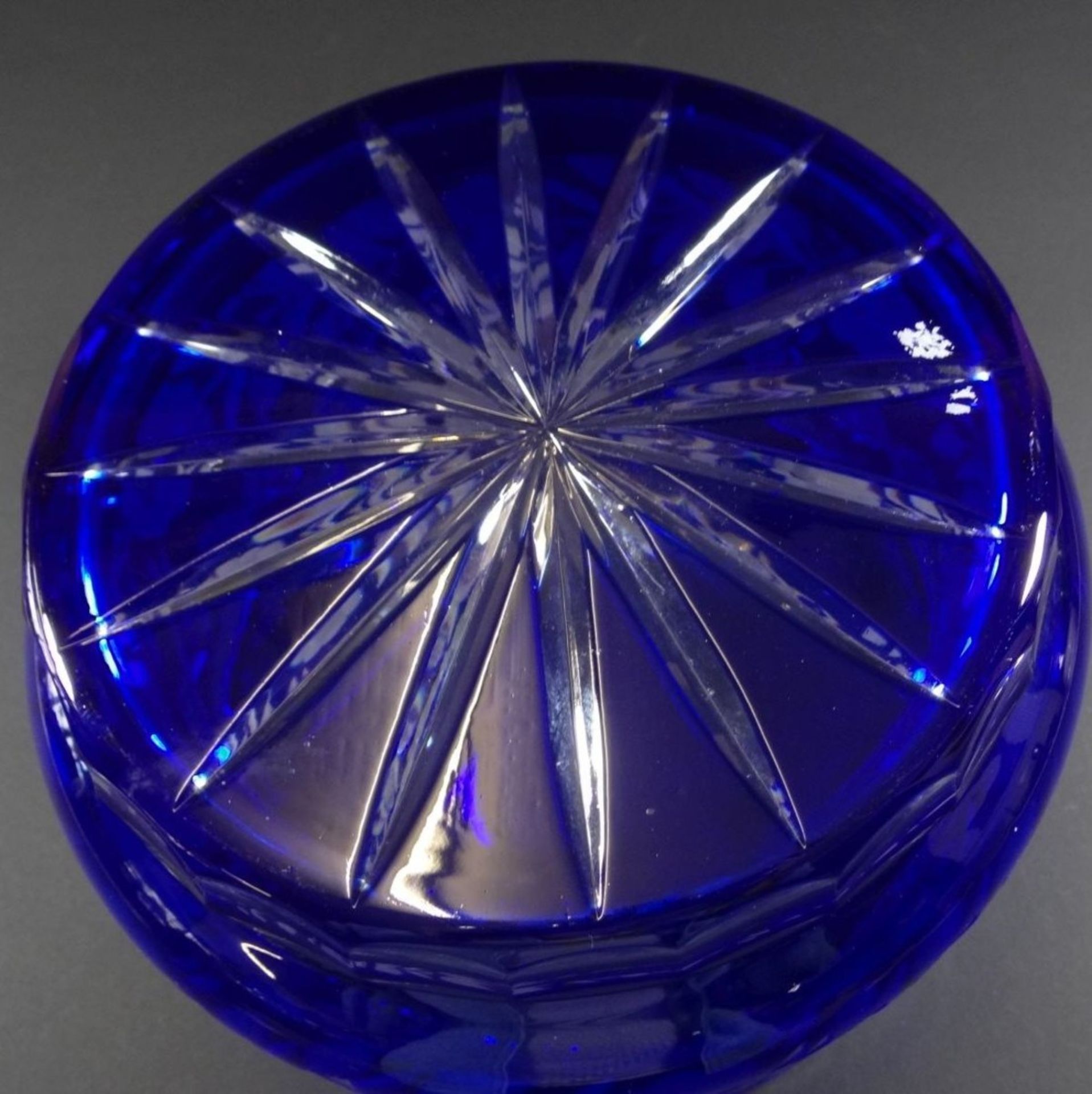 grosse, schwere Kristallschale, blau mit Schliff, H-16 cm, D-23 cm - Bild 5 aus 5