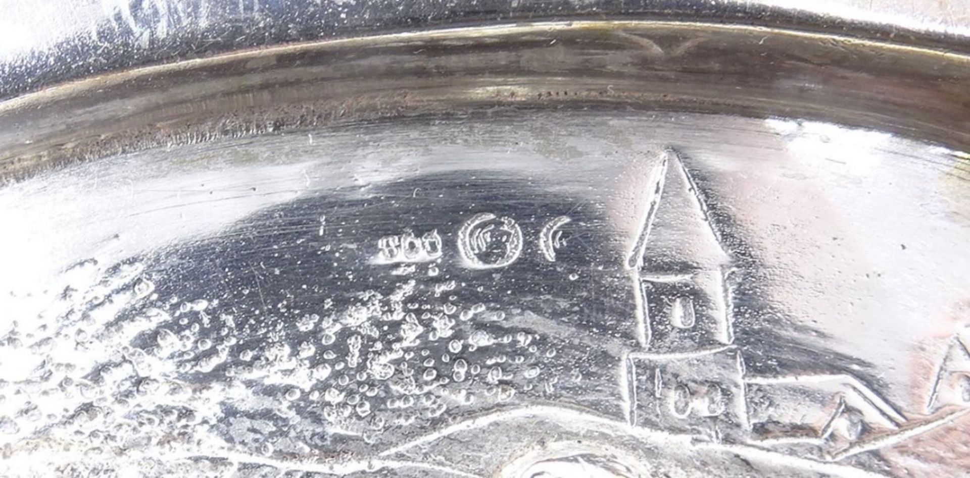 Alte Silber Anbietschale mit Putti´s und Rosenmuster, Silber 0.800,durchbruchrand,142 g., 16,5 x - Bild 5 aus 5