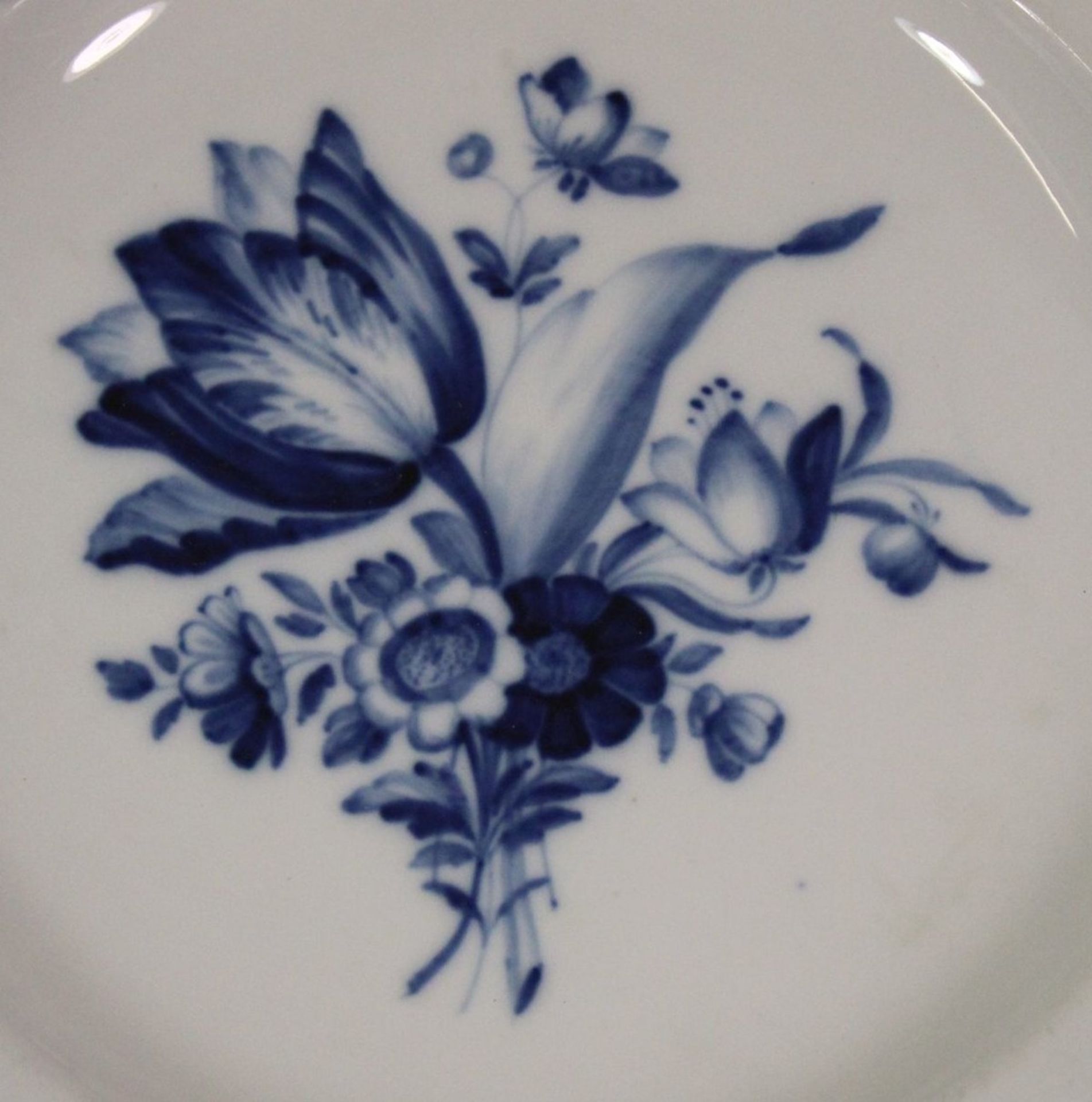 tiefer Teller, Meissen Schwertermarke, Aquatinta Blumen, älter, 1. Wahl, D-24cm. - Bild 2 aus 4