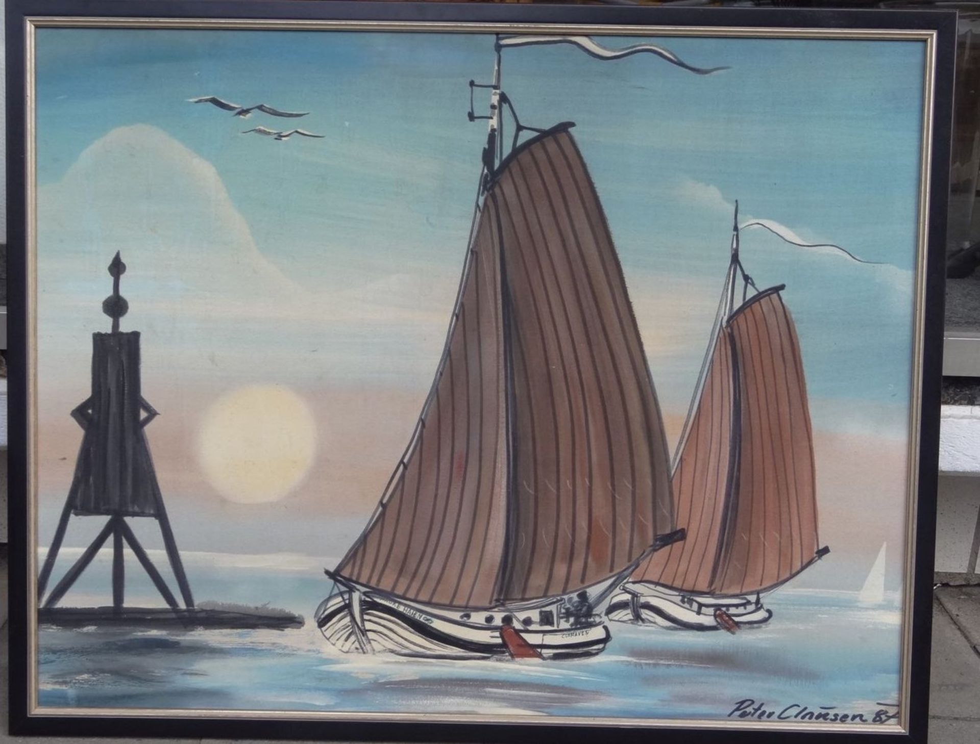 Peter CLAUSSEN (1932-2010) , 1987 "Cuxhavener Fischkutter vor Kugelbake", grosses Ölgemälde auf - Image 2 of 7