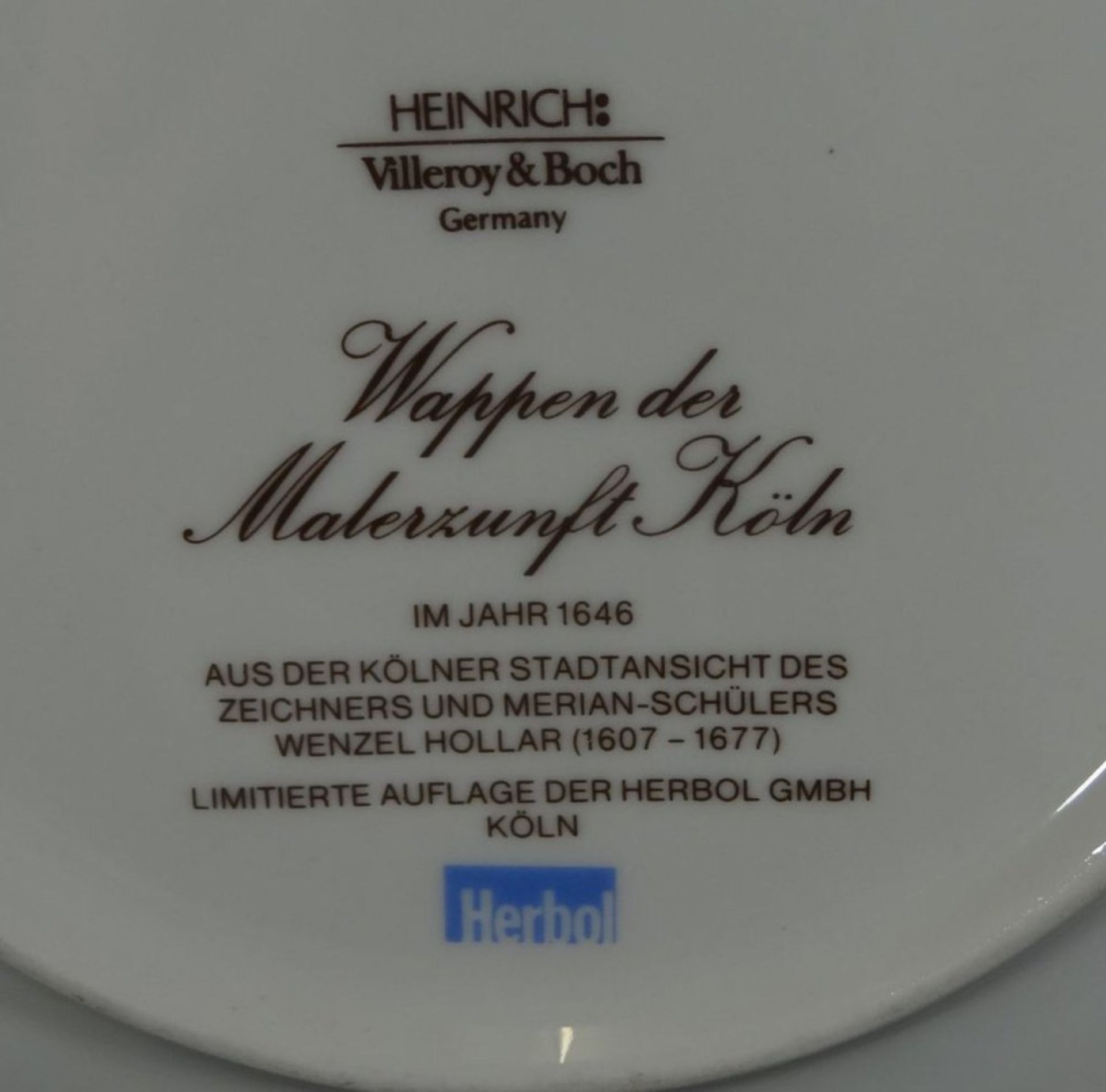 Teller mit Wappen der Kölner Malerzunft "Heinrich", D-24,5 cm - Bild 5 aus 5