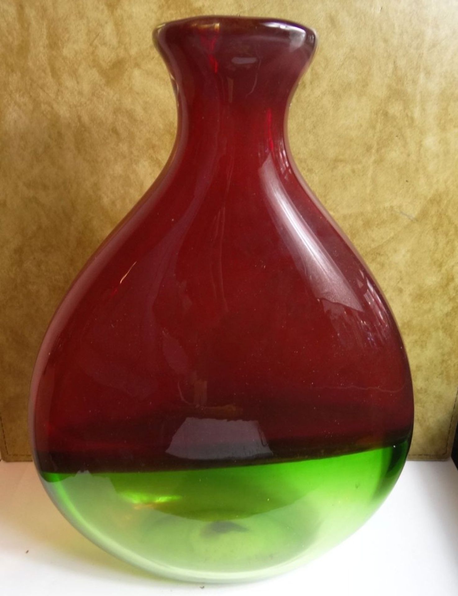 grosse, schwere Kunstglasvase, rot/grün, H-36 cm, B-25 cm - Bild 6 aus 8
