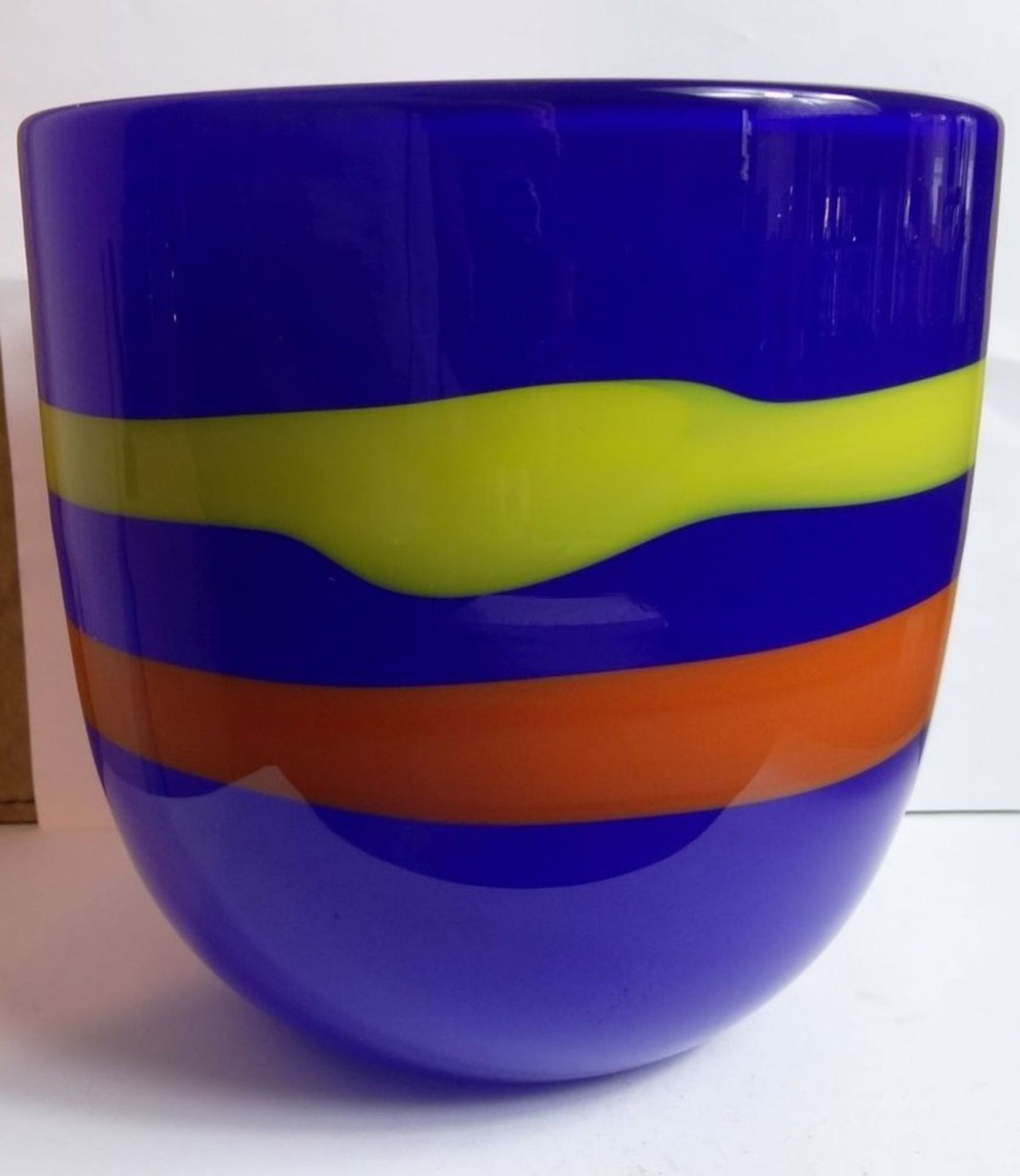 ROSENTHAL GLAS VASE/ SCHALE Johansson signiert , blaues dickes Glas mit gelben und orangenen - Bild 5 aus 9