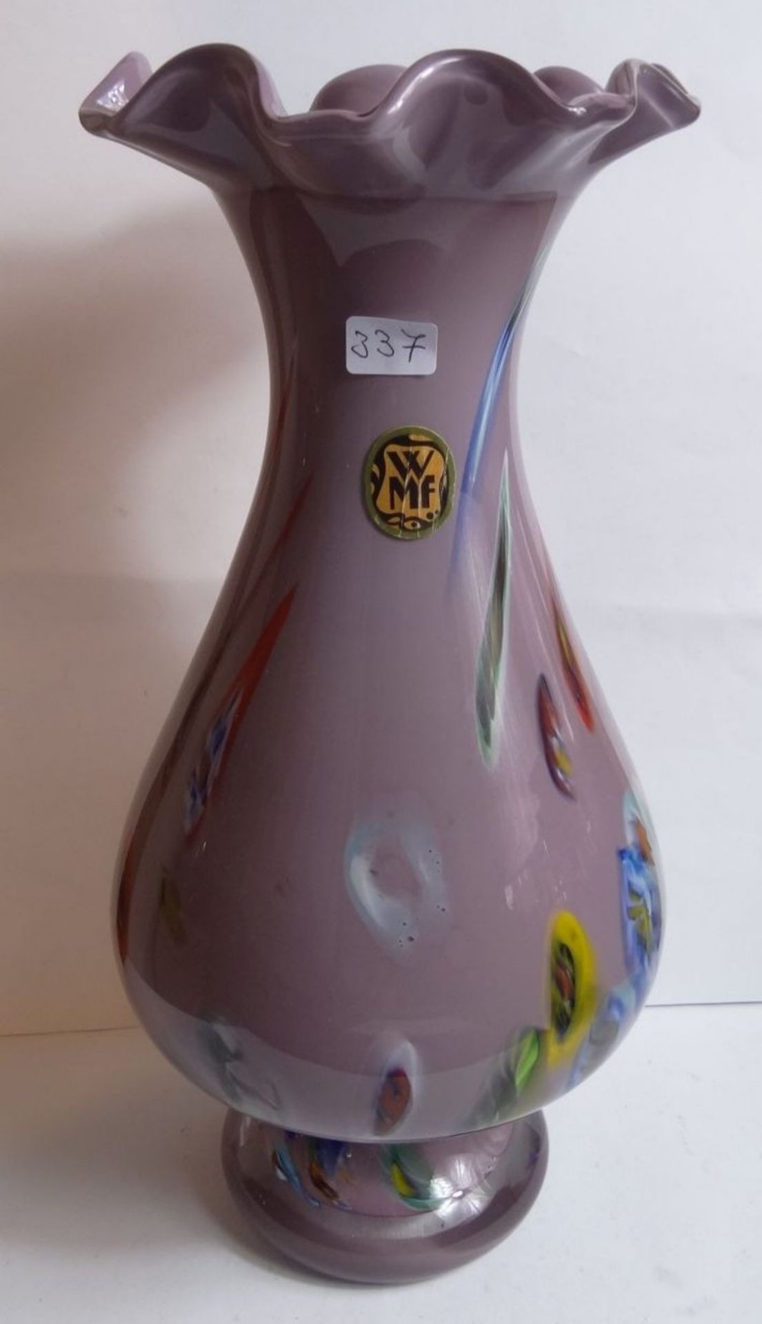 Überfang-Vase "WMF" bunte Einschemlzungen, Etikett, H-28 cm