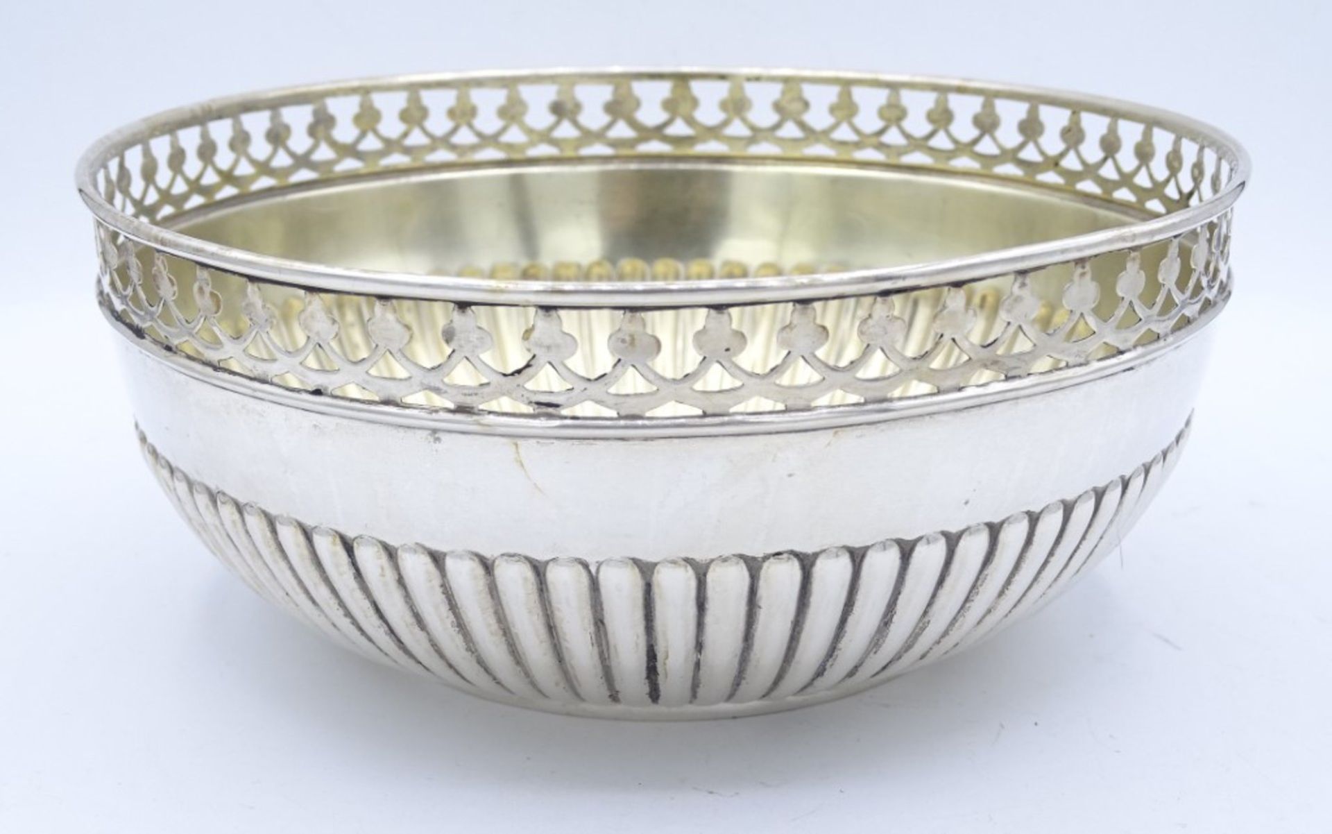 800er Silber Schale,Glaseinsatz fehlt,D- 17 cm, H- 7,0cm, 206g.innen vergoldet