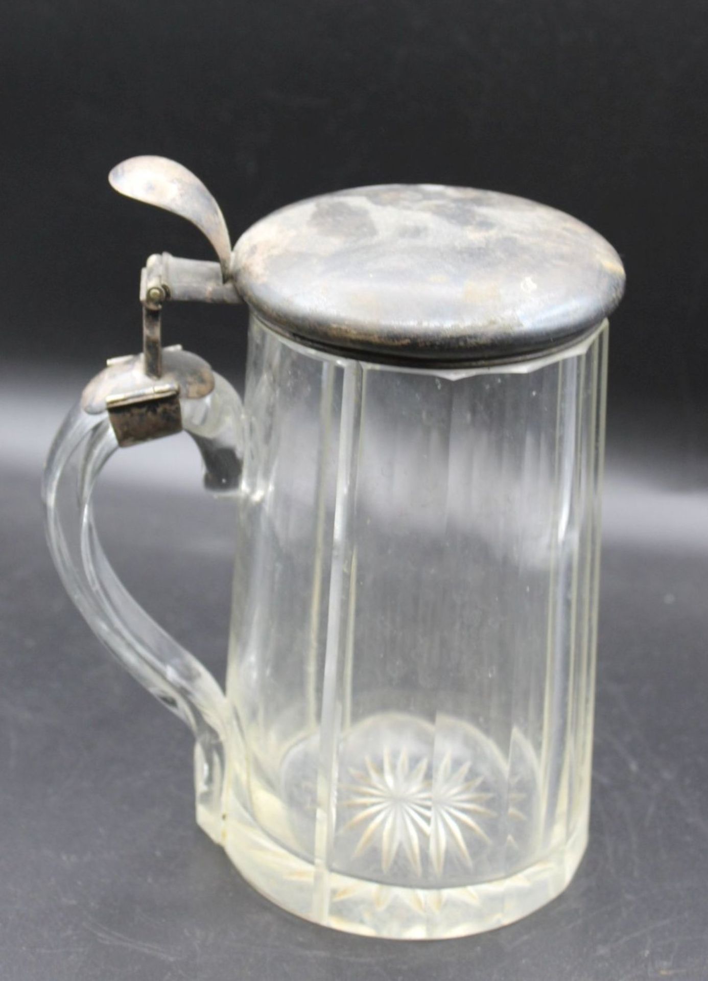 Bierkrug mit 800er Silberdeckel, Kristall beschliffen, 19. Jhd., H-18cm. - Bild 3 aus 4