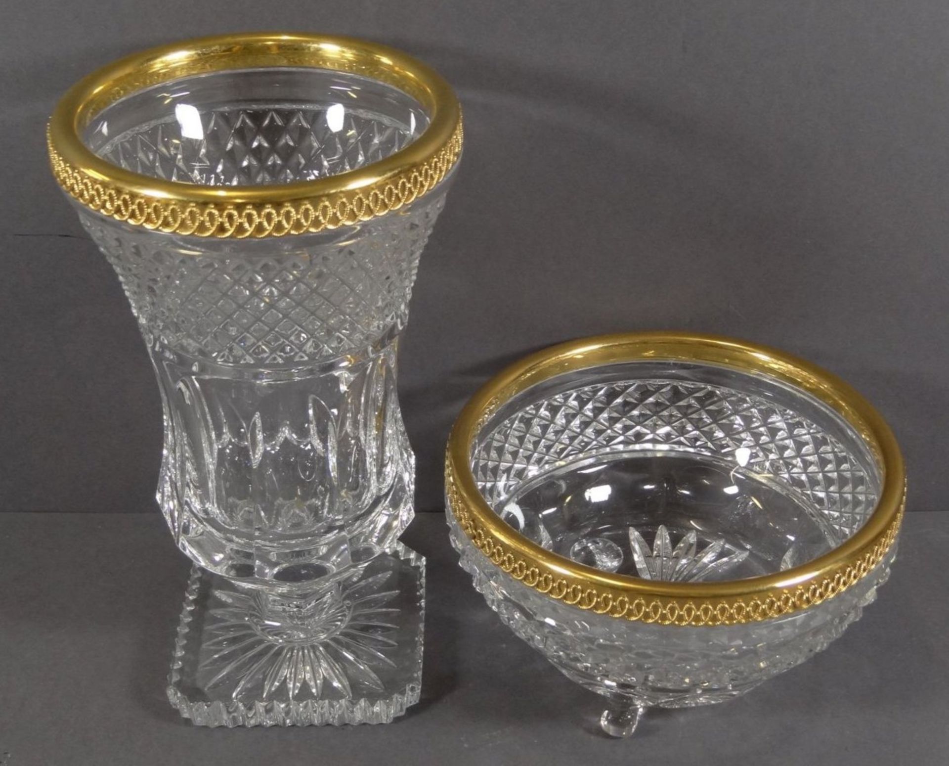 Kristall-Vase und Schale mit vergoldeten Rand - Bild 2 aus 4
